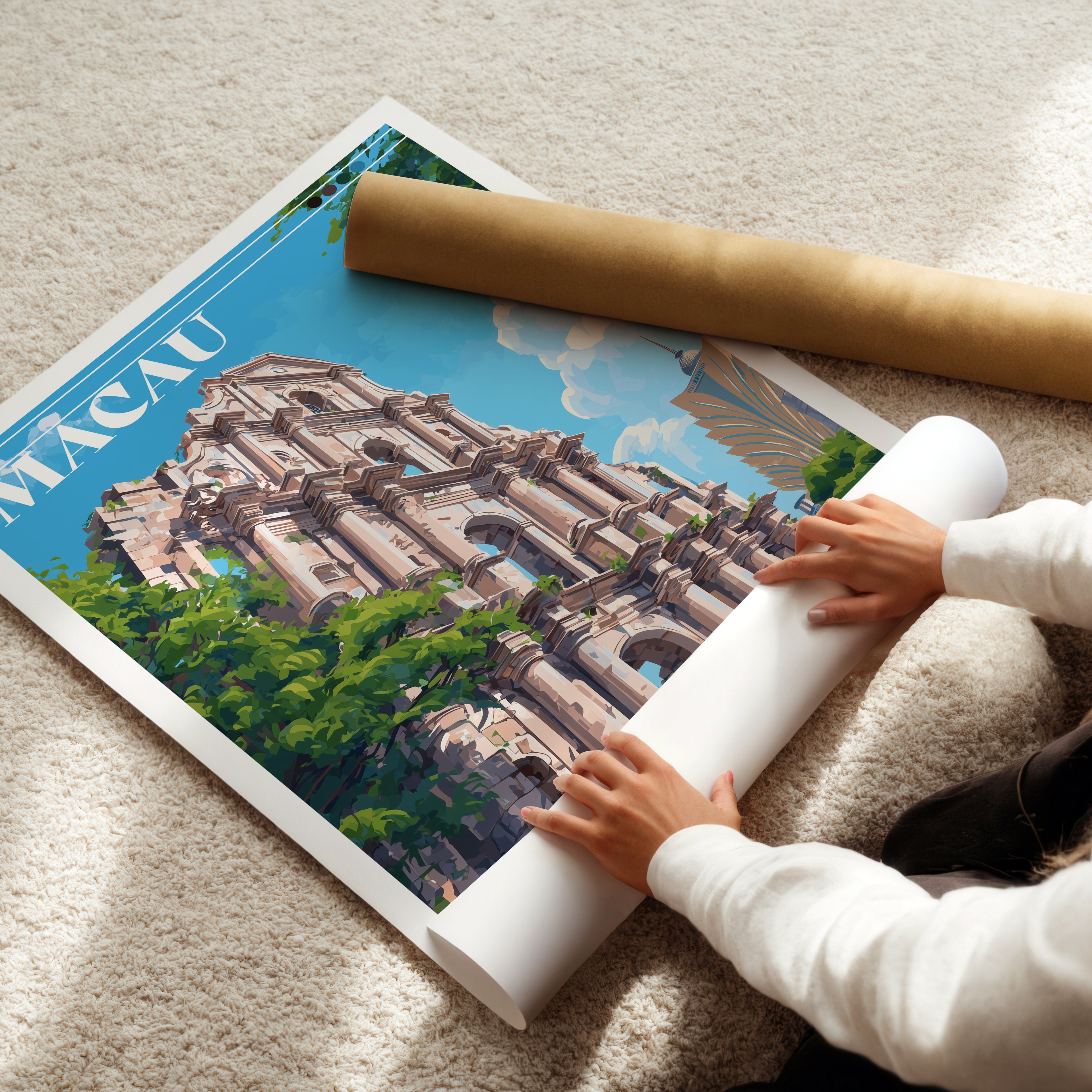 Macau Travel Poster: Ruins of St. Paul Print, China Wall Art