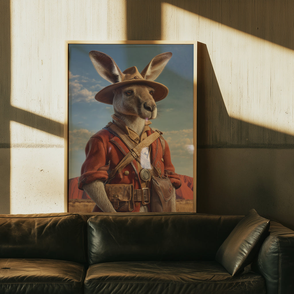 Explorer Kangaroo Poster – Australian Animal Print, Outback Fantasy Wall Art, Wildlife Decor