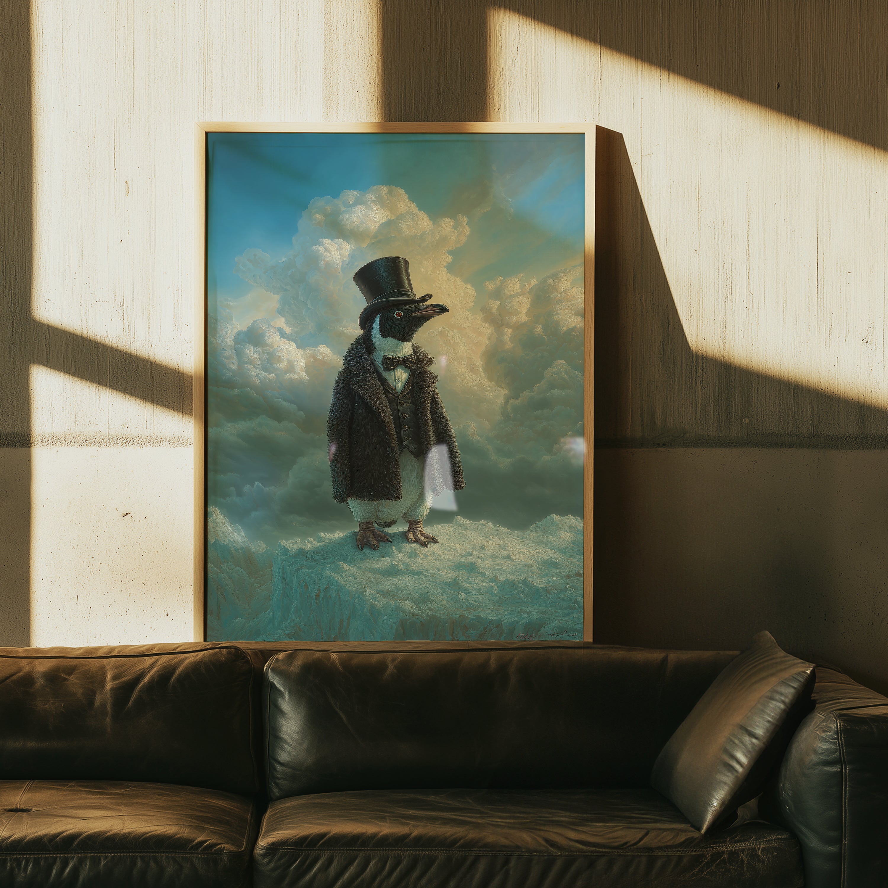 Aristocratic Penguin in Antarctica – Funny Animal Portrait, Aurora Wall Art, Whimsical Winter Decor