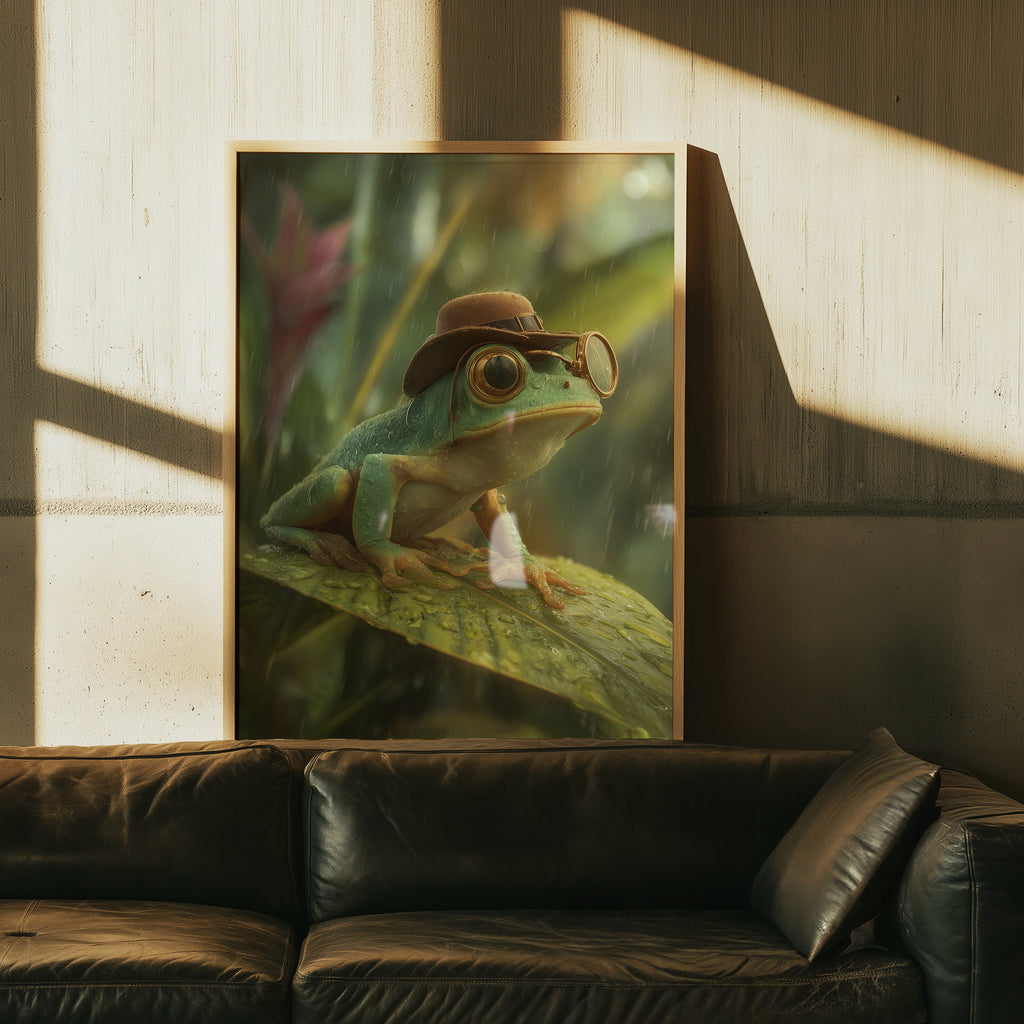 Explorer Frog Art Print: Whimsical Jungle Animal Illustration