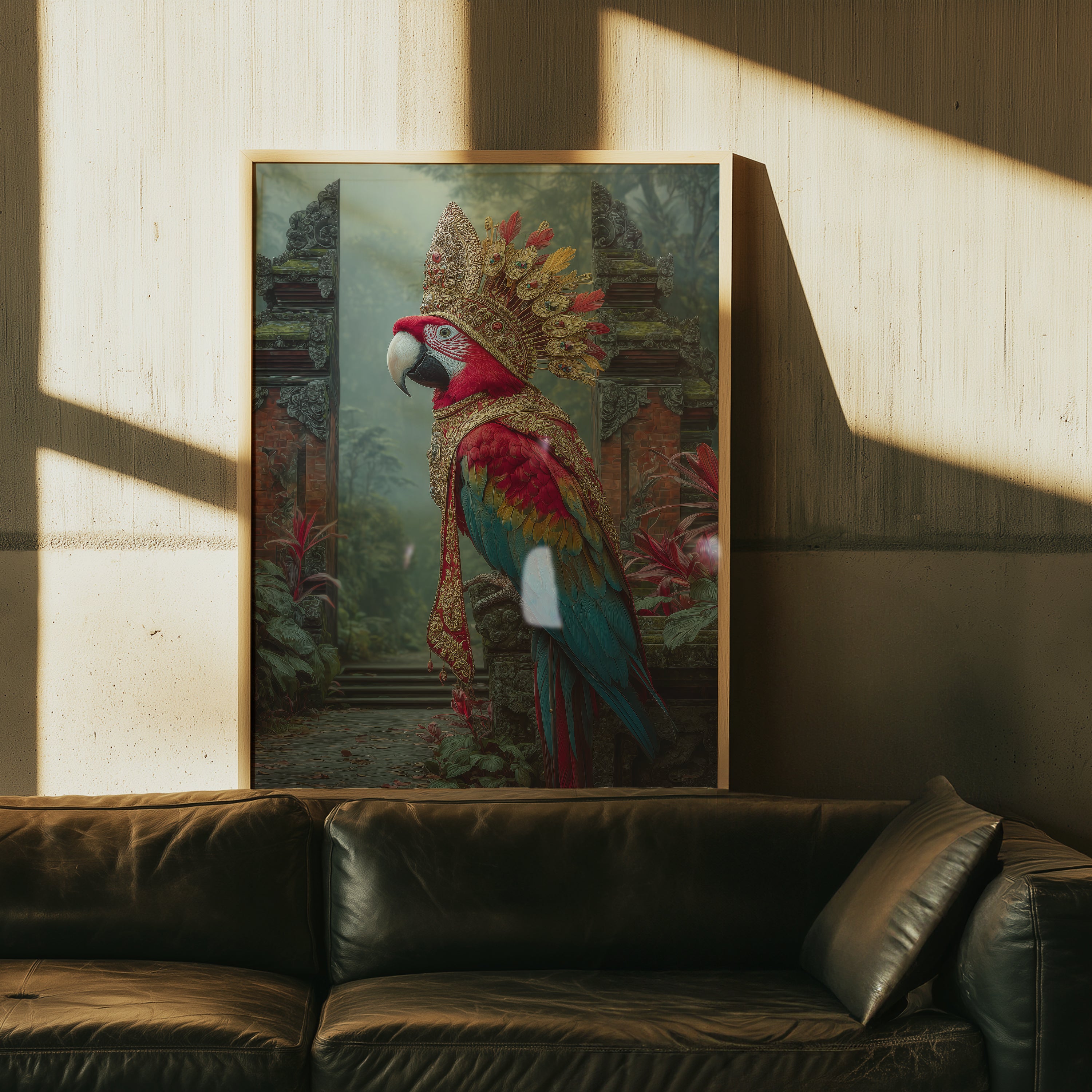 Royal Parrot Poster – Exotic Bird Art Print, Balinese Jungle Wall Decor, Tropical Animal Illustration