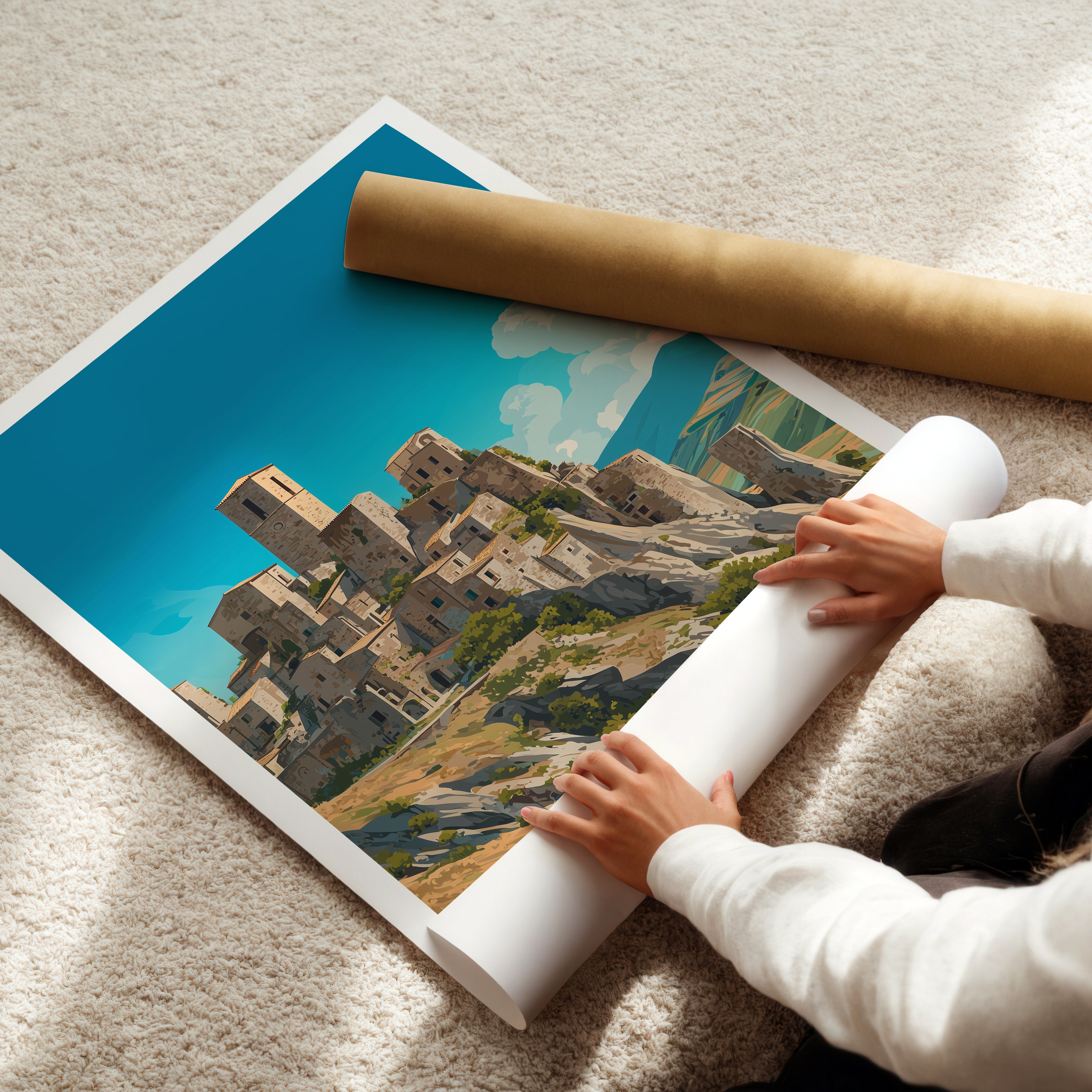 Craco Travel Poster: Abandoned Hilltop Village Print, Italy Wall Art