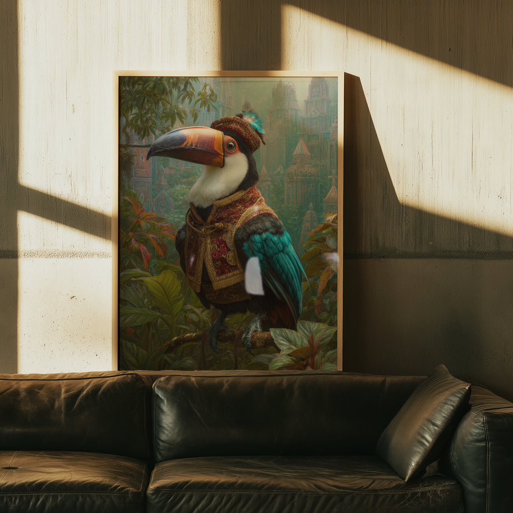 Toucan Explorer Print: Amazon Jungle Animal Portrait, Tropical Wall Art