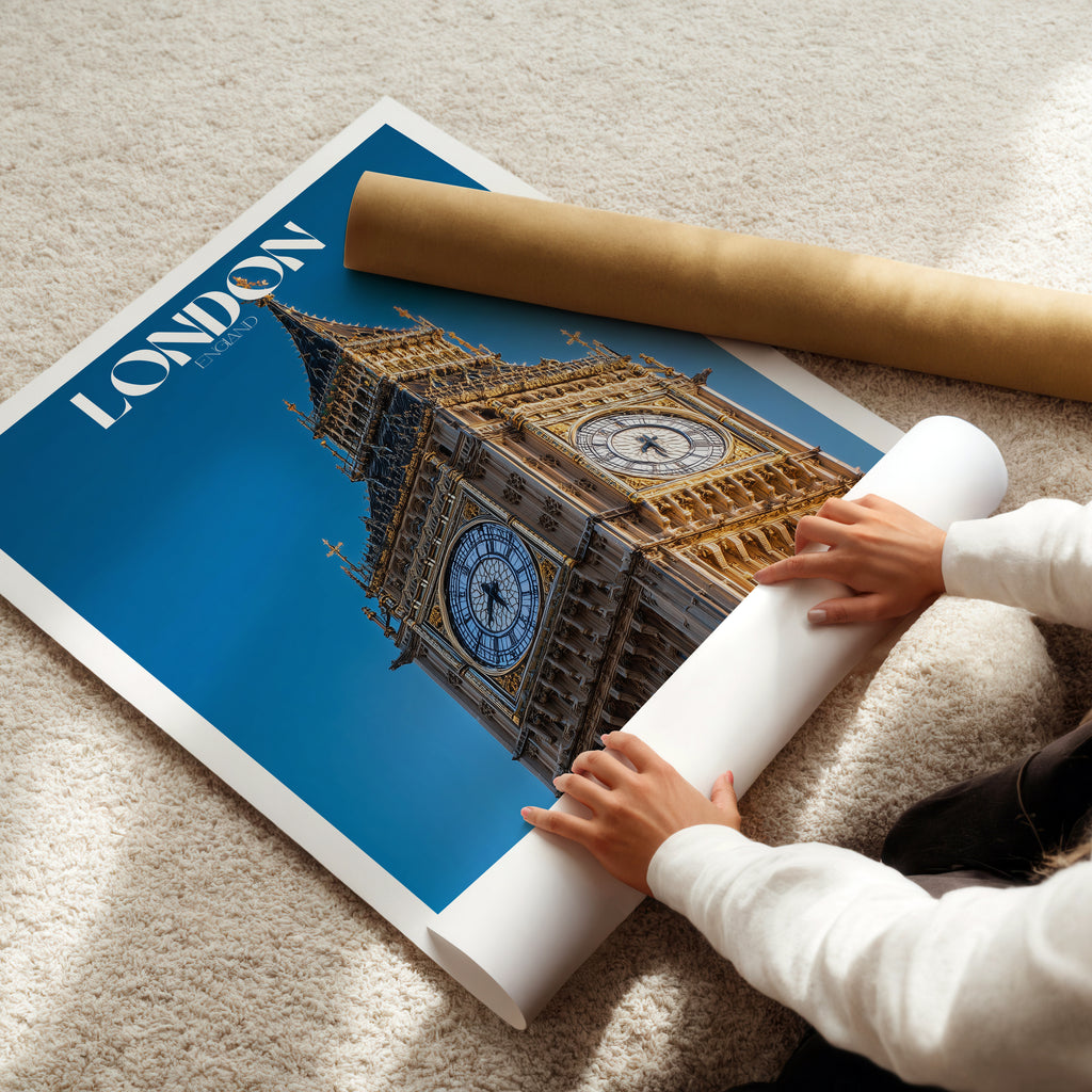 London Travel Poster – Big Ben Wall Art Print, Historic Landmark, British City Decor