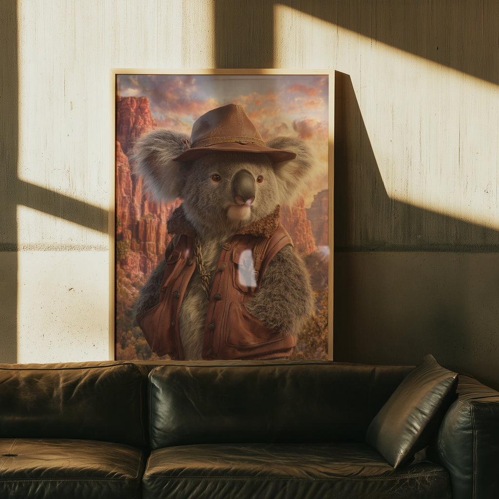 Koala Explorer Poster – Anthropomorphic Animal Print, Australian Outback Wall Art, Fantasy Wildlife Decor