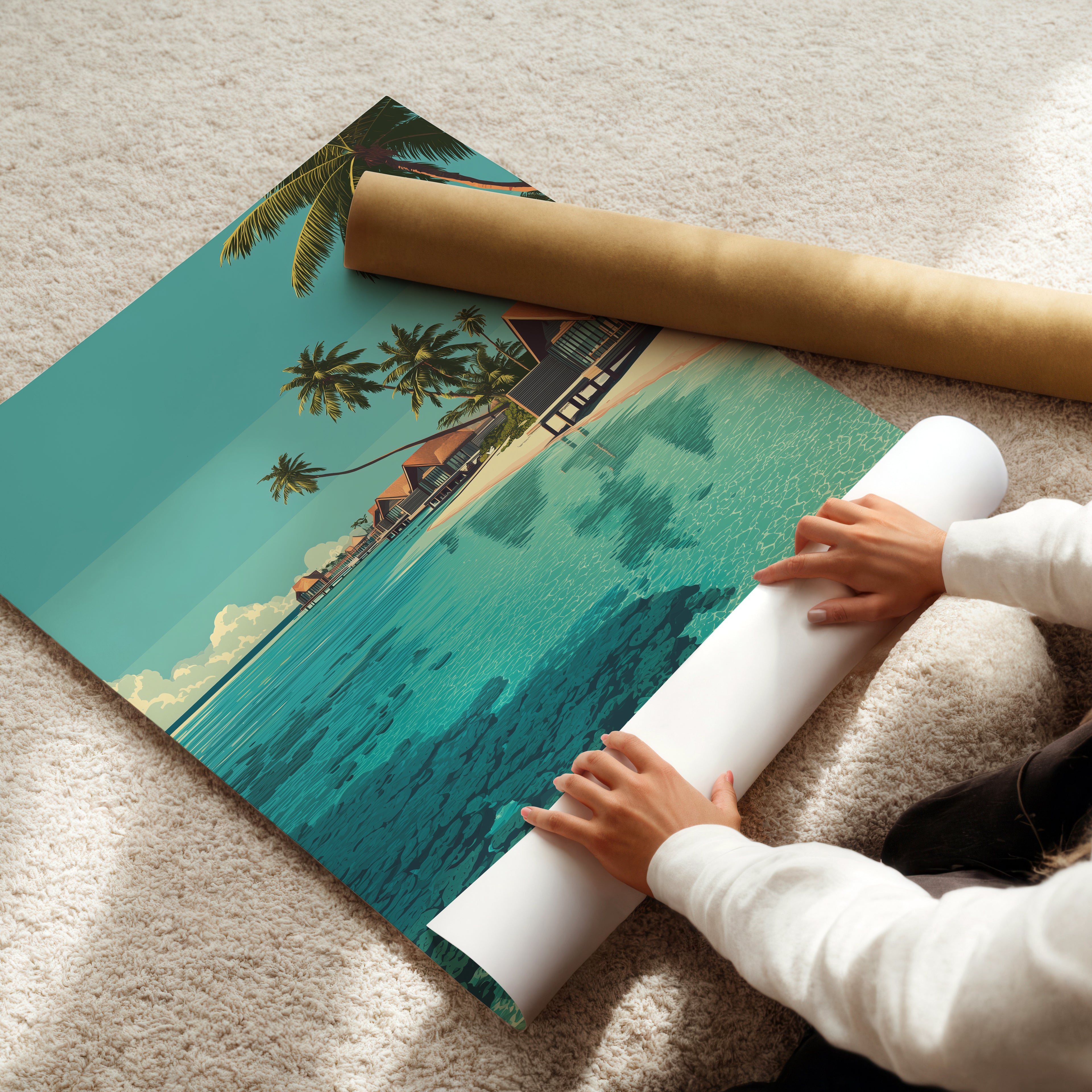 Maldives Poster – Tropical Island Wall Art, Overwater Villa Print, Exotic Beach Travel Photography Decor