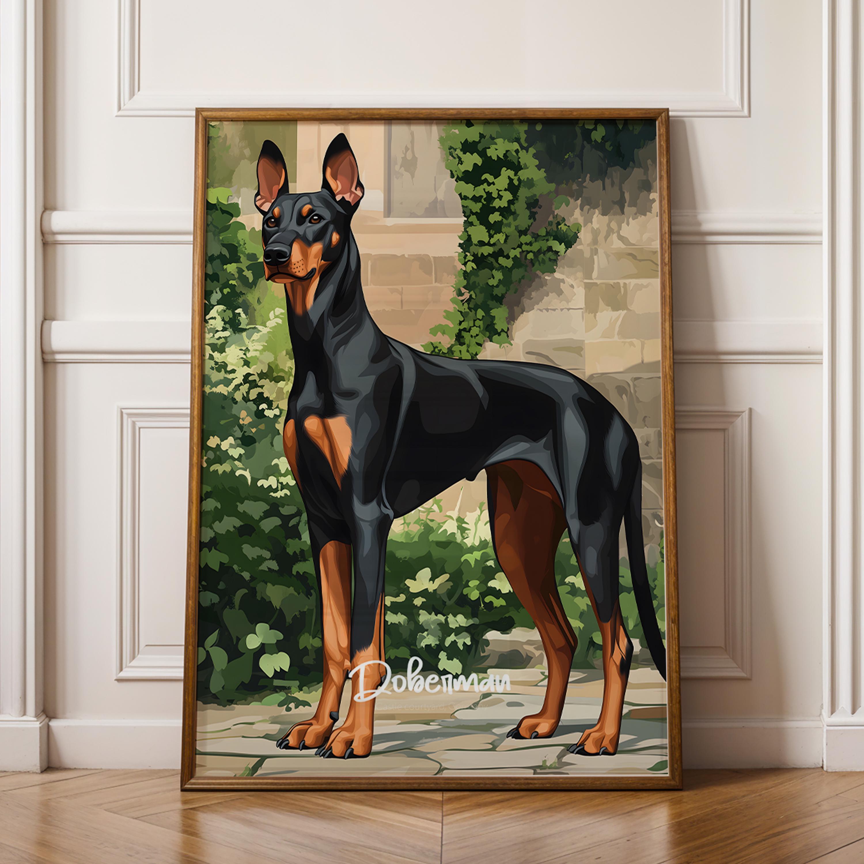 Doberman Wall Art – Sleek Guard Dog Illustration, Modern Pet Decor, Gift for Dog Lovers