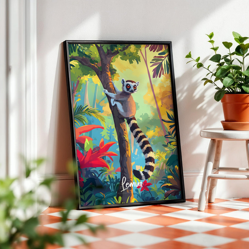 Lemur Art Print: Madagascar Wildlife Poster, Nursery Room Decor