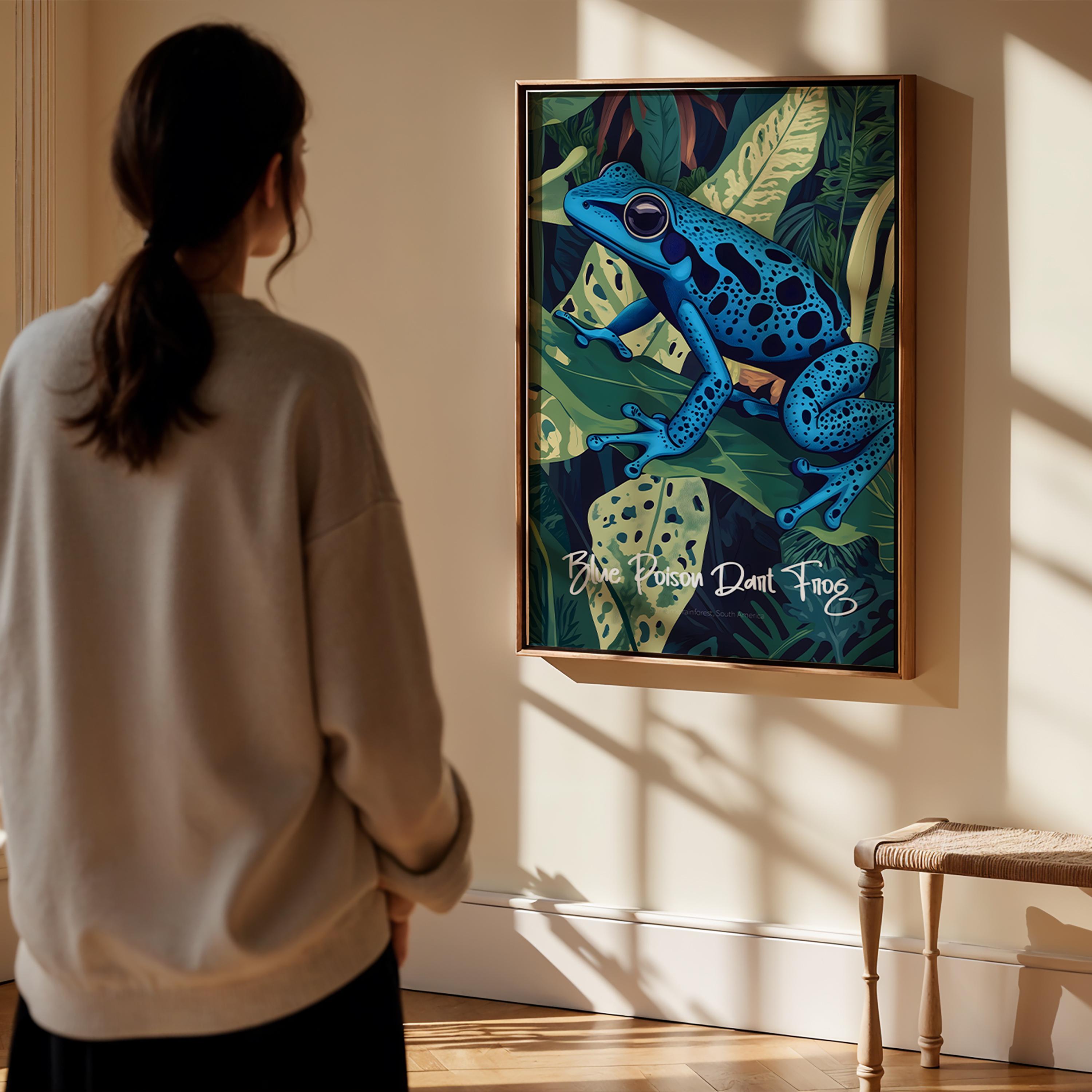 Blue Poison Frog Wall Poster - Vibrant Amphibian Art Print, Exotic Tropical Decor for Nature Lovers, Gift for Her & Him