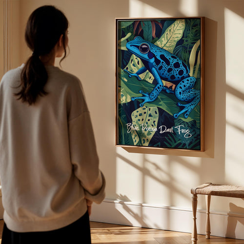 Blue Poison Frog Wall Poster - Vibrant Amphibian Art Print, Exotic Tropical Decor for Nature Lovers, Gift for Her & Him