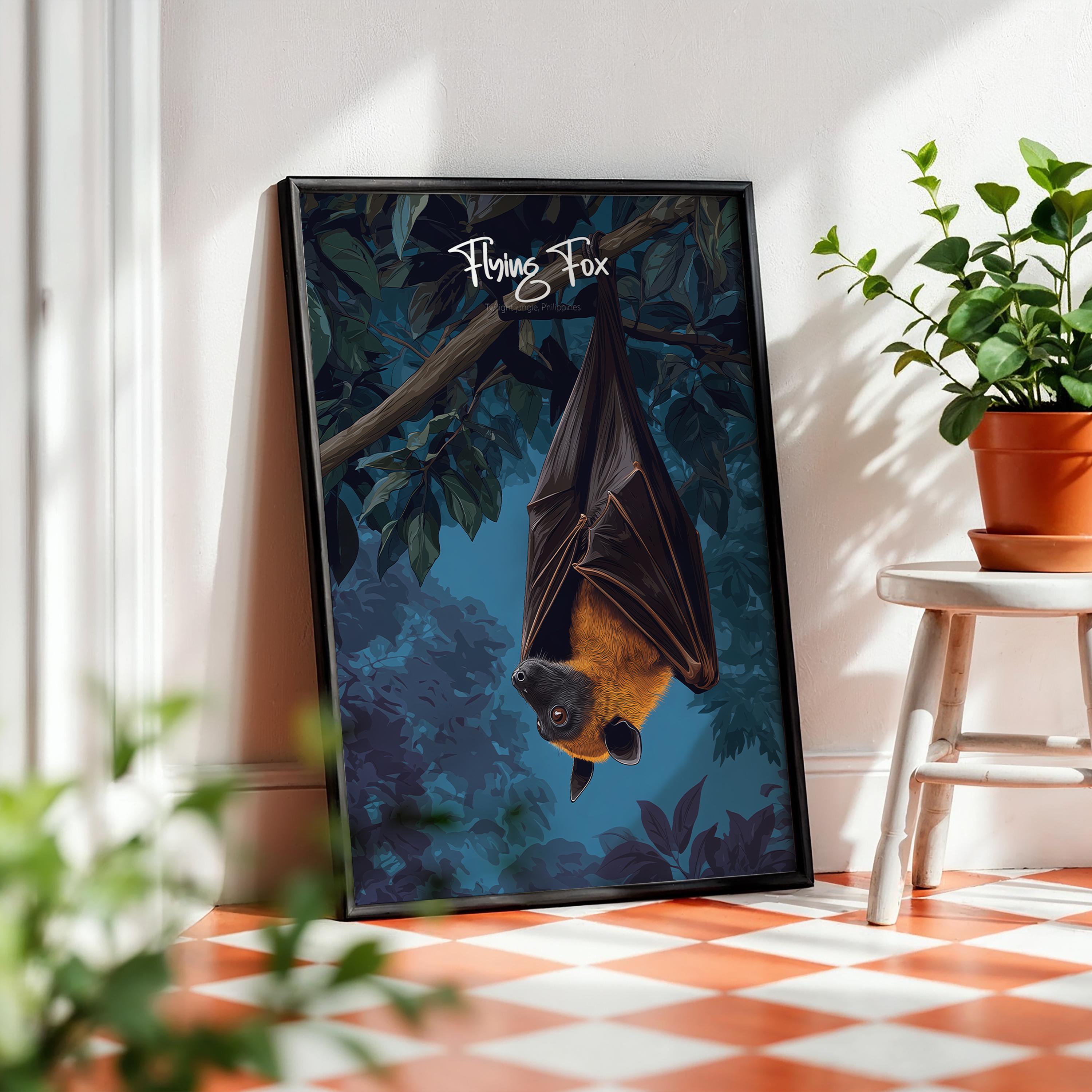Flying Fox Framed Poster: Educational Wildlife Art for Kids Nursery
