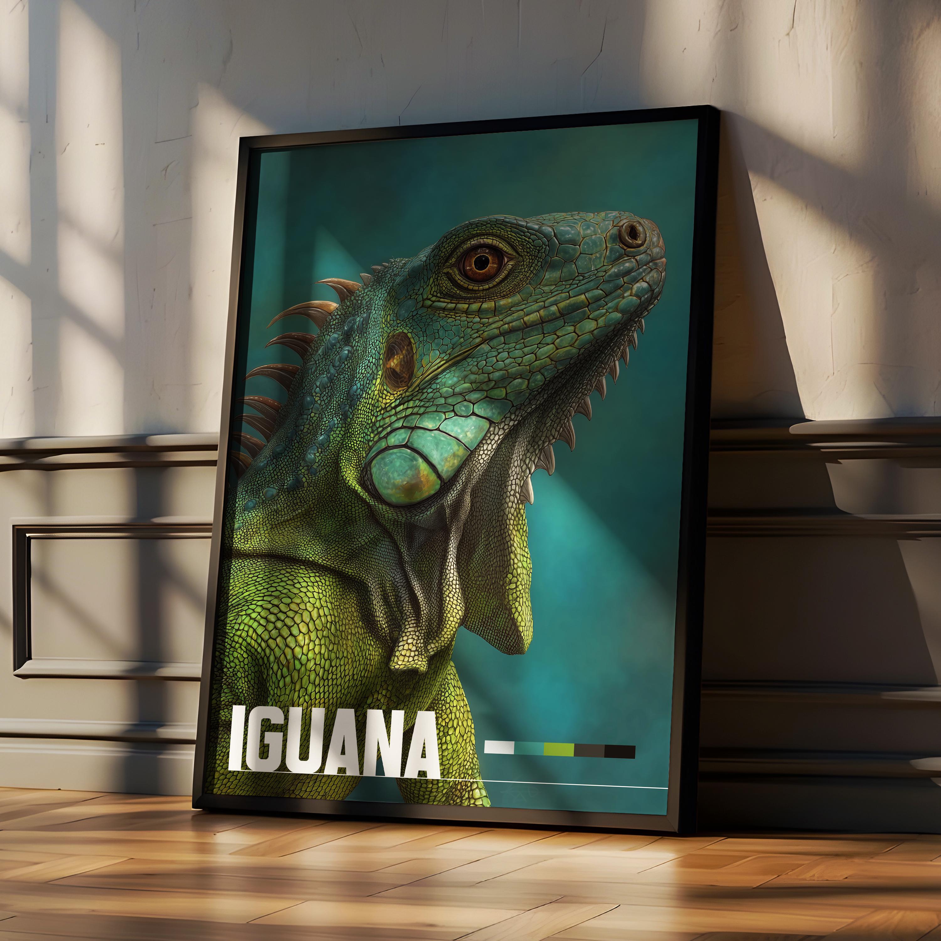 Iguana Framed Poster: Reptile Wall Art for Nursery or Kids Room