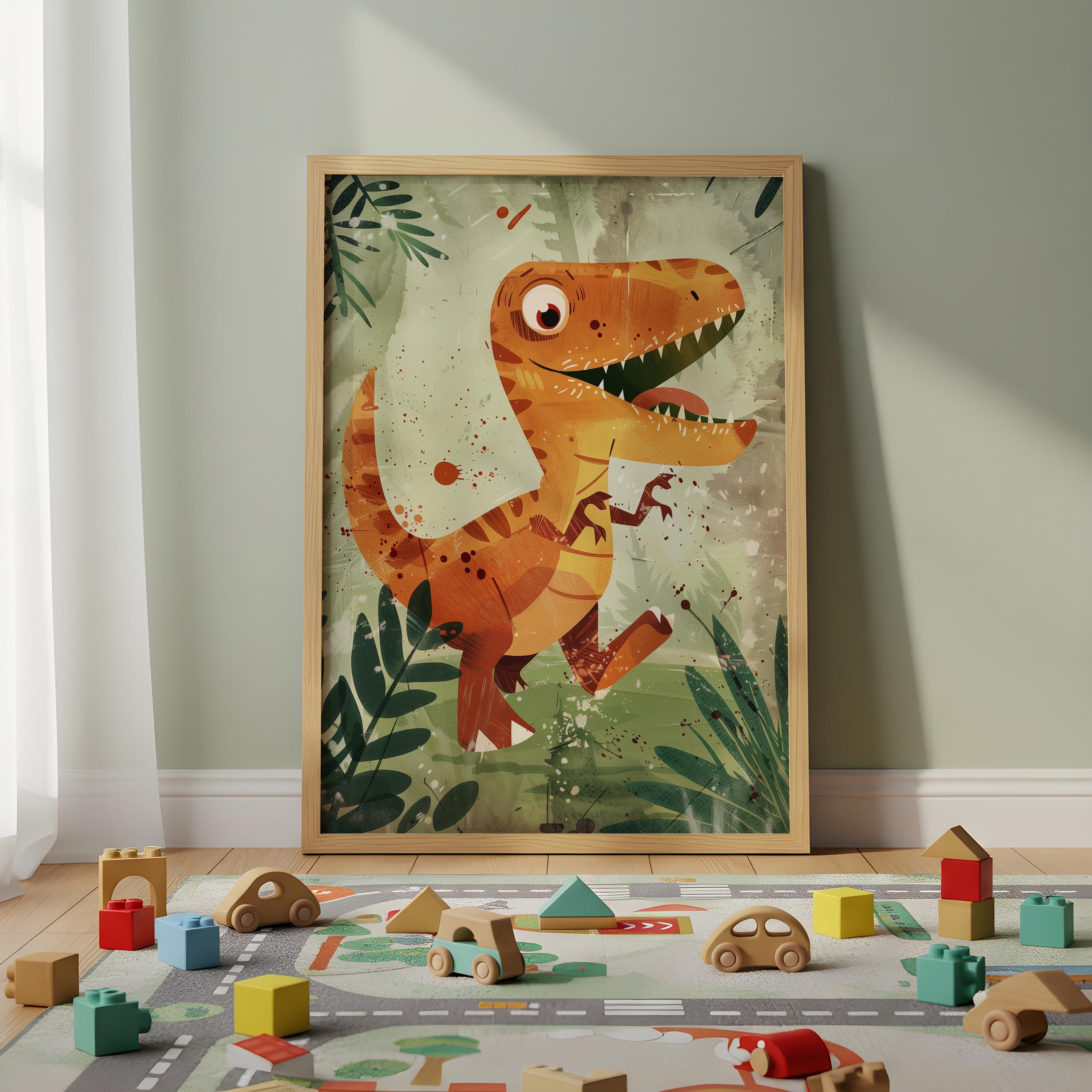 T-Rex Children’s Wall Art – Playful Dinosaur Illustration for Nursery or Kids Room Decor