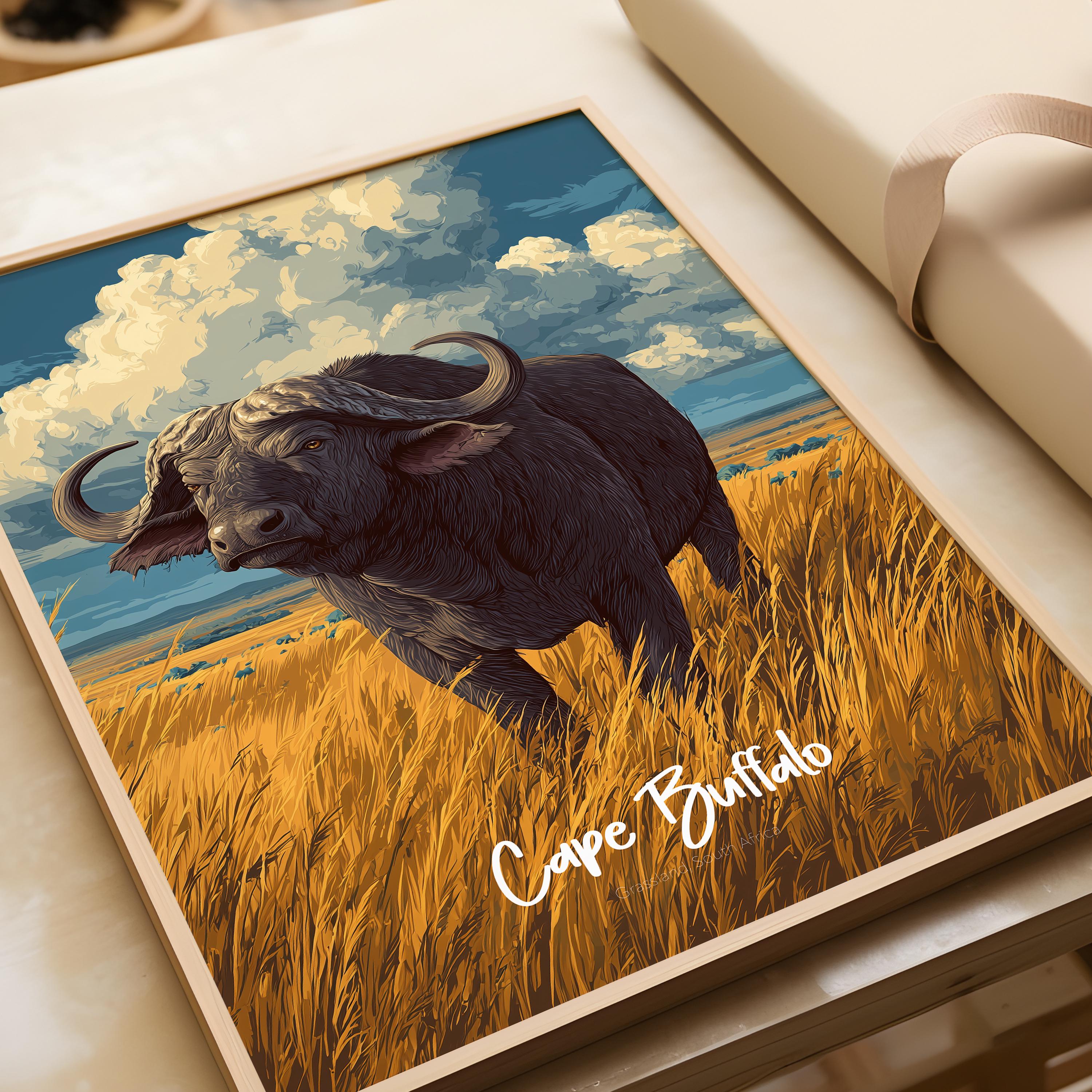 Cape Buffalo Framed Poster: African Safari Animal Kids Room Decor