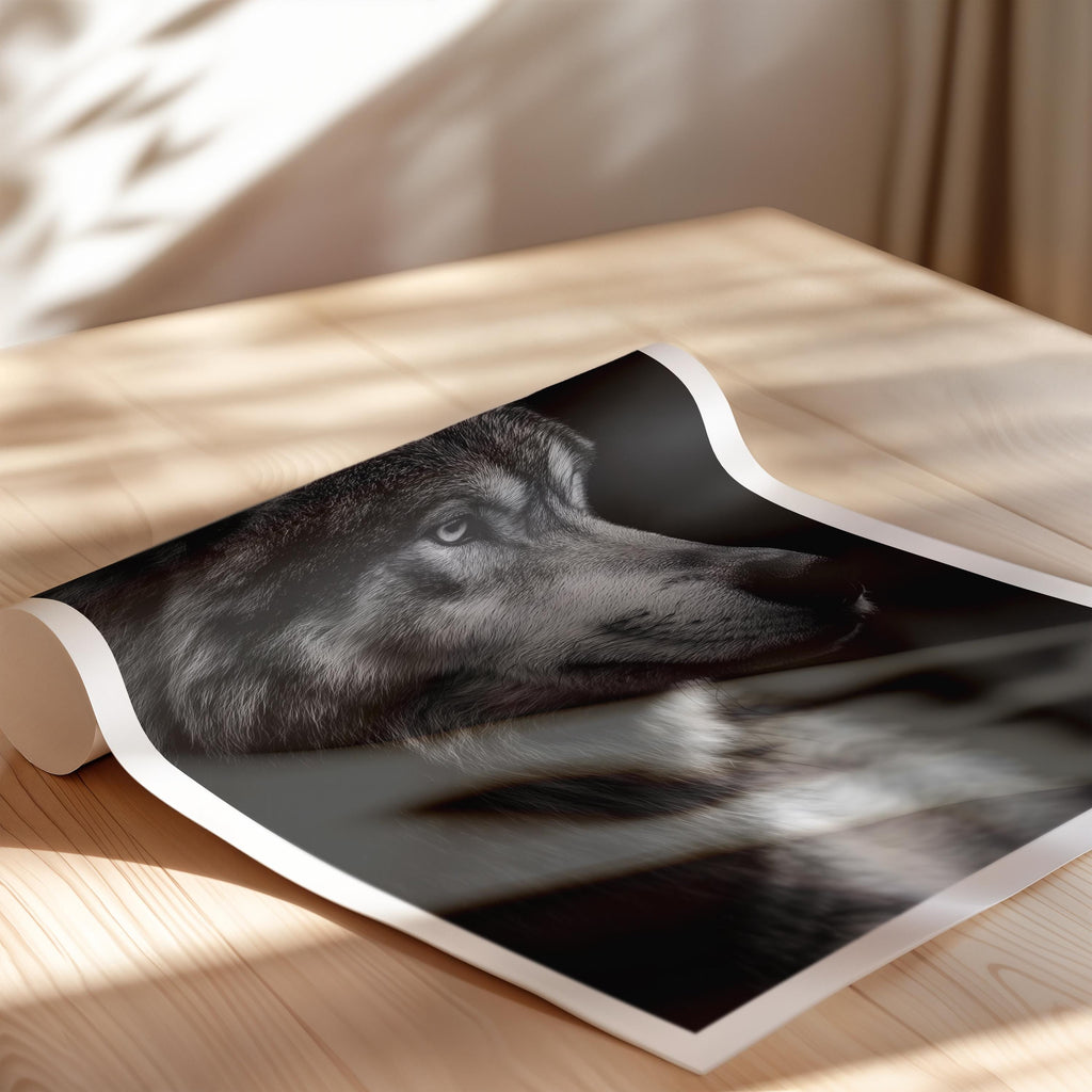 Black and White Wolf Print: Majestic Wildlife Poster