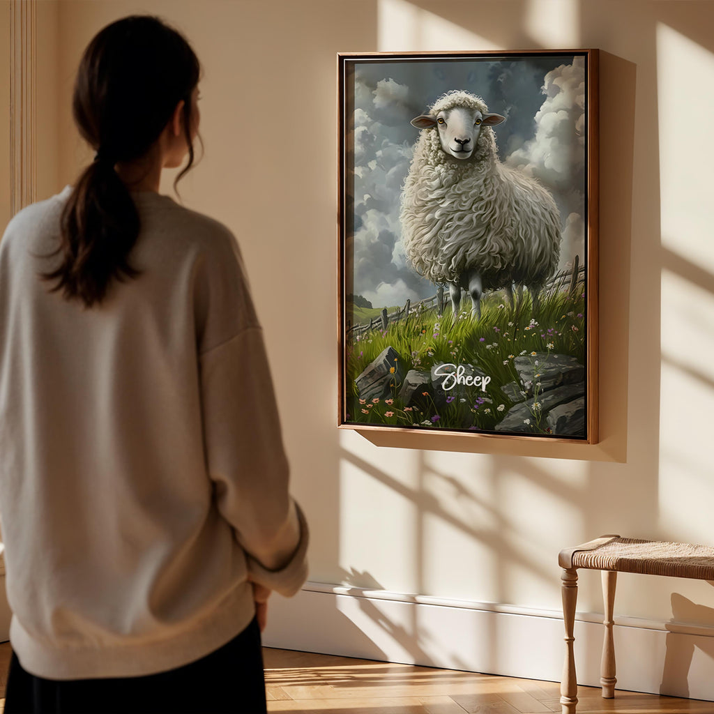 Framed Sheep Art Print: Rustic Farmhouse Animal Poster