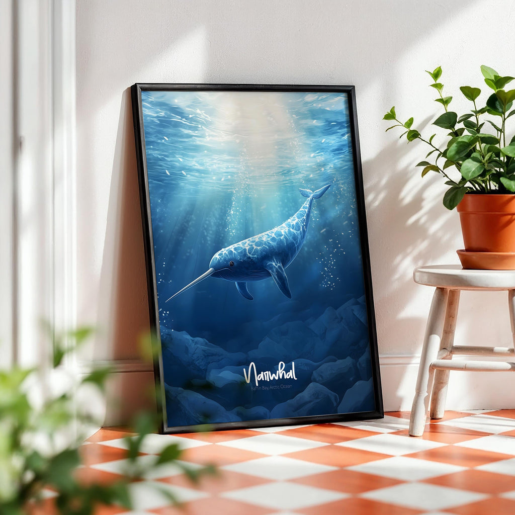 Narwhal Nursery Art Print: Ocean Animal Kids Room Decor