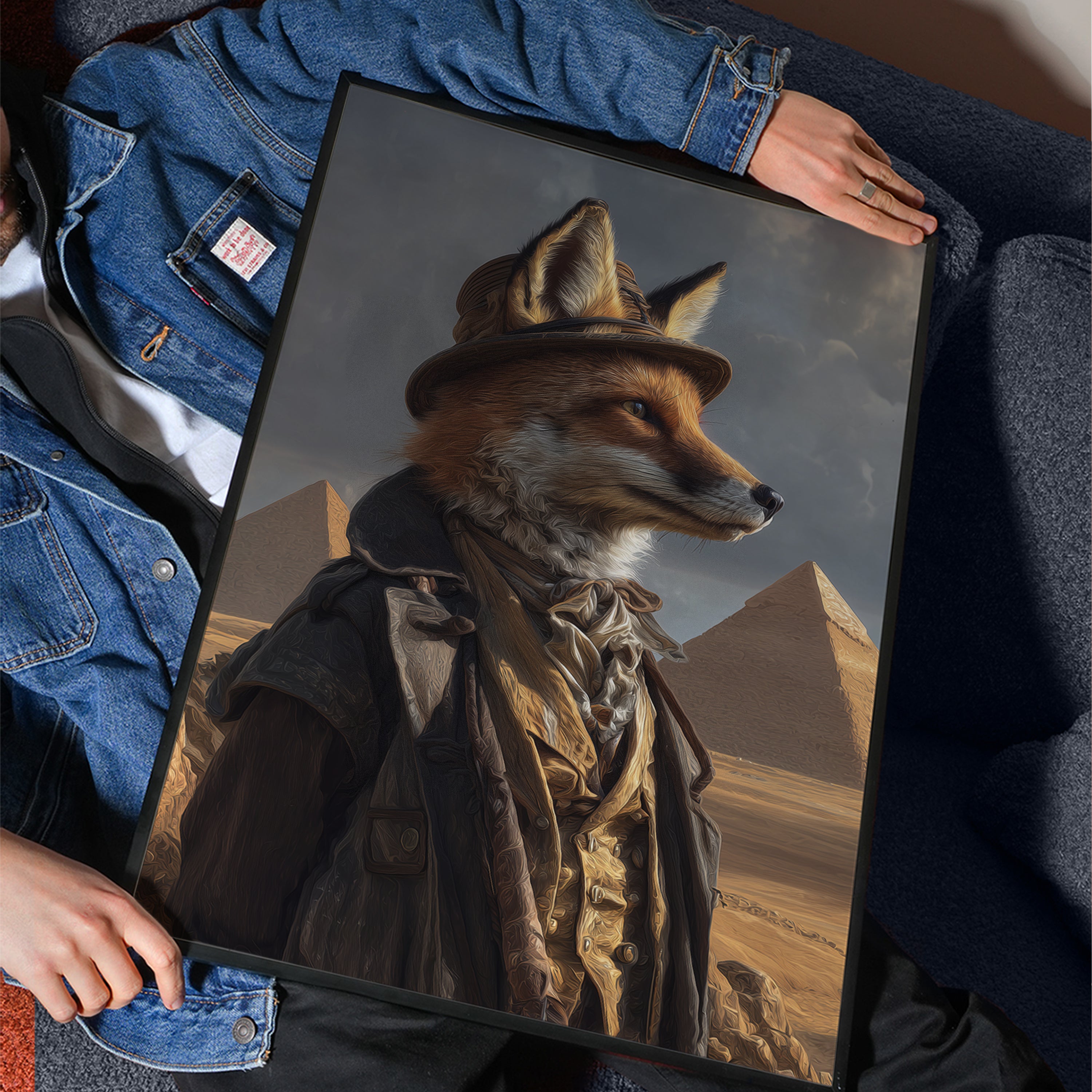 Victorian Fox Explorer Print: Giza Desert Animal Portrait