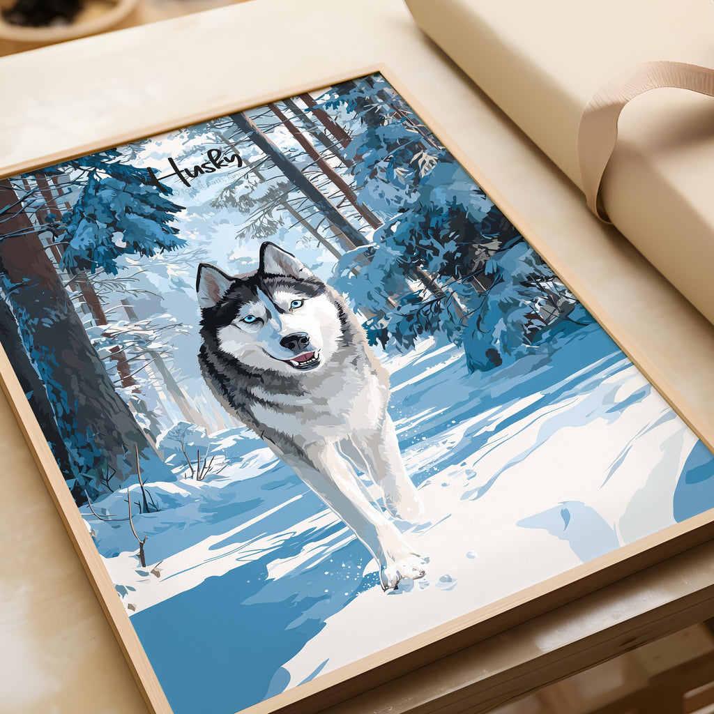 Blue-Eyed Husky Print: Dog Lover Wall Art, Cabin Decor