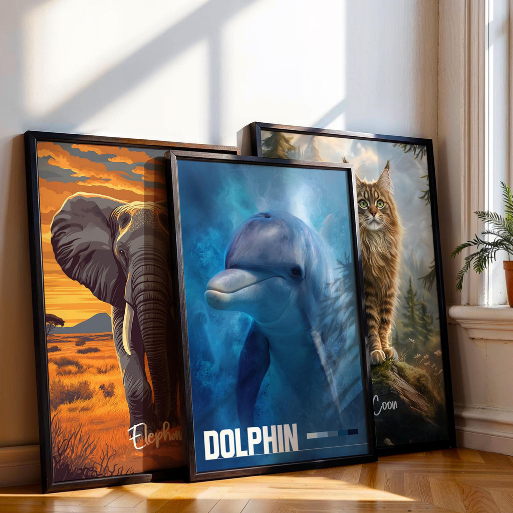 Dolphin Framed Poster: Ocean Animal Wall Art for Nursery or Kids Room
