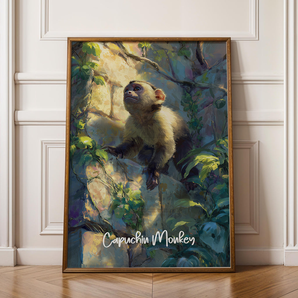 Capuchin Monkey Framed Poster: Playful Jungle Nursery Wall Art