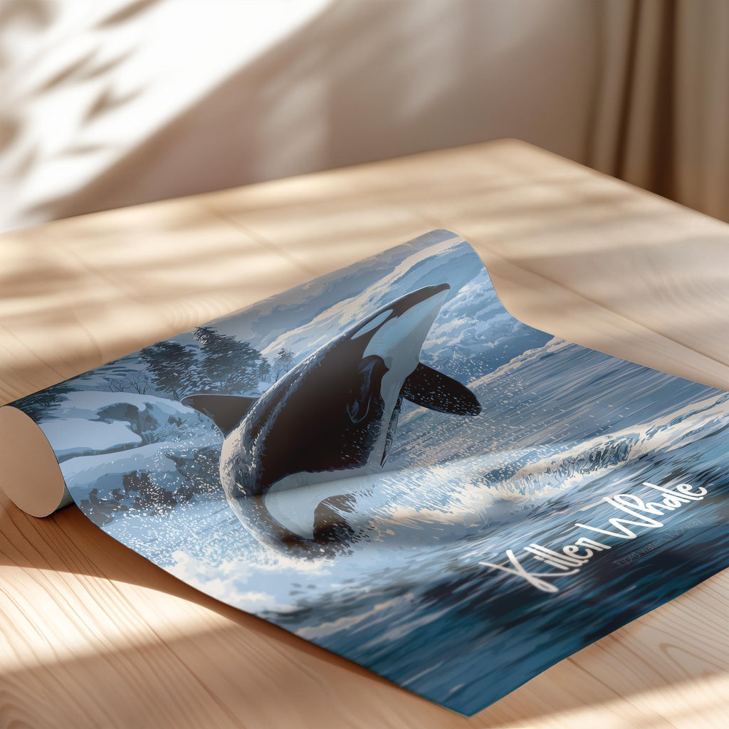 Killer Whale Wall Art Framed Poster – Orca Ocean Decor for Kids Room or Nursery, Marine Wildlife Print, Nature-Inspired Gift