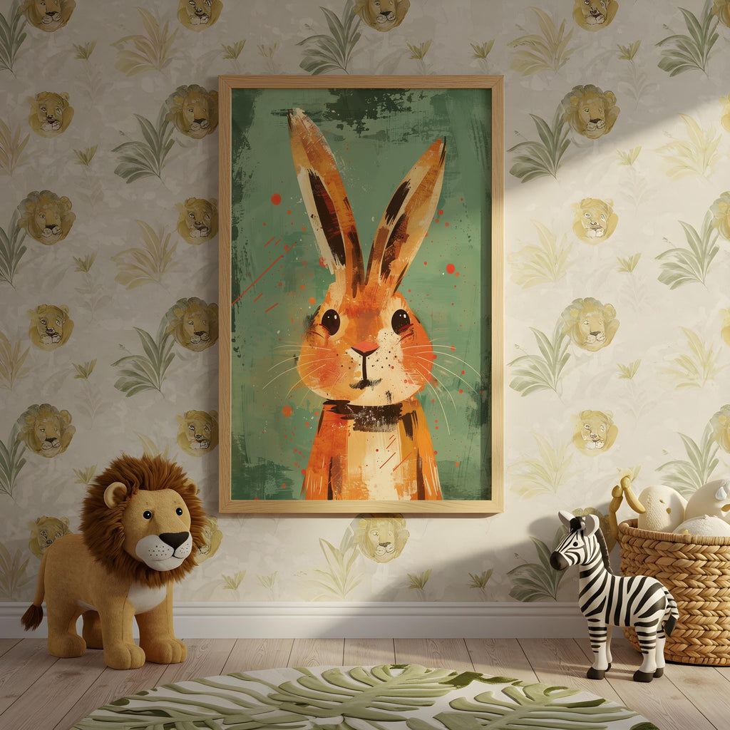 Rabbit Nursery Wall Art – Woodland Animal Print for Kids