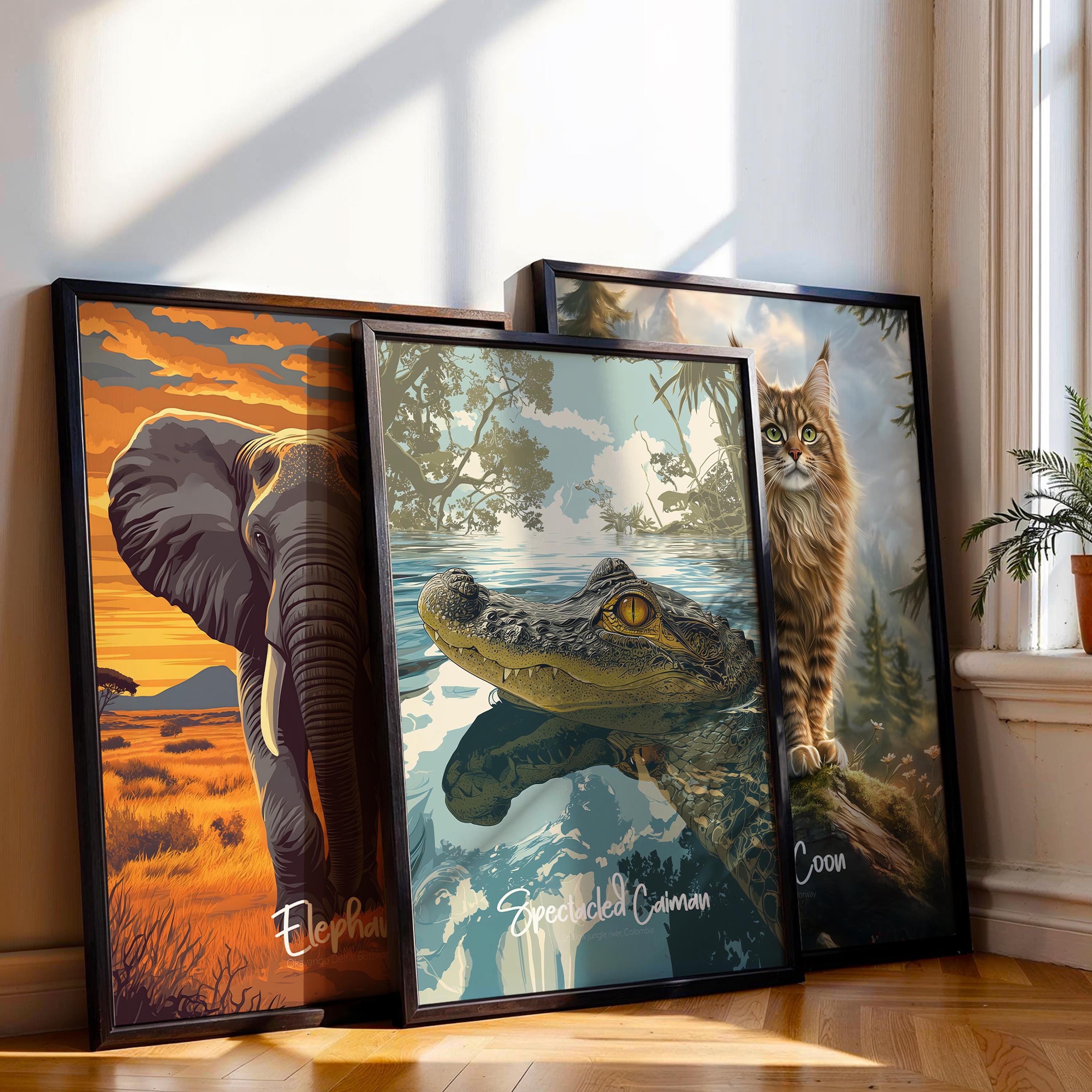 Spectacled Caiman Framed Poster: Jungle Nursery Decor, Wildlife Print