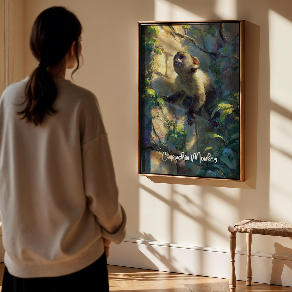 Capuchin Monkey Framed Poster: Playful Jungle Nursery Wall Art