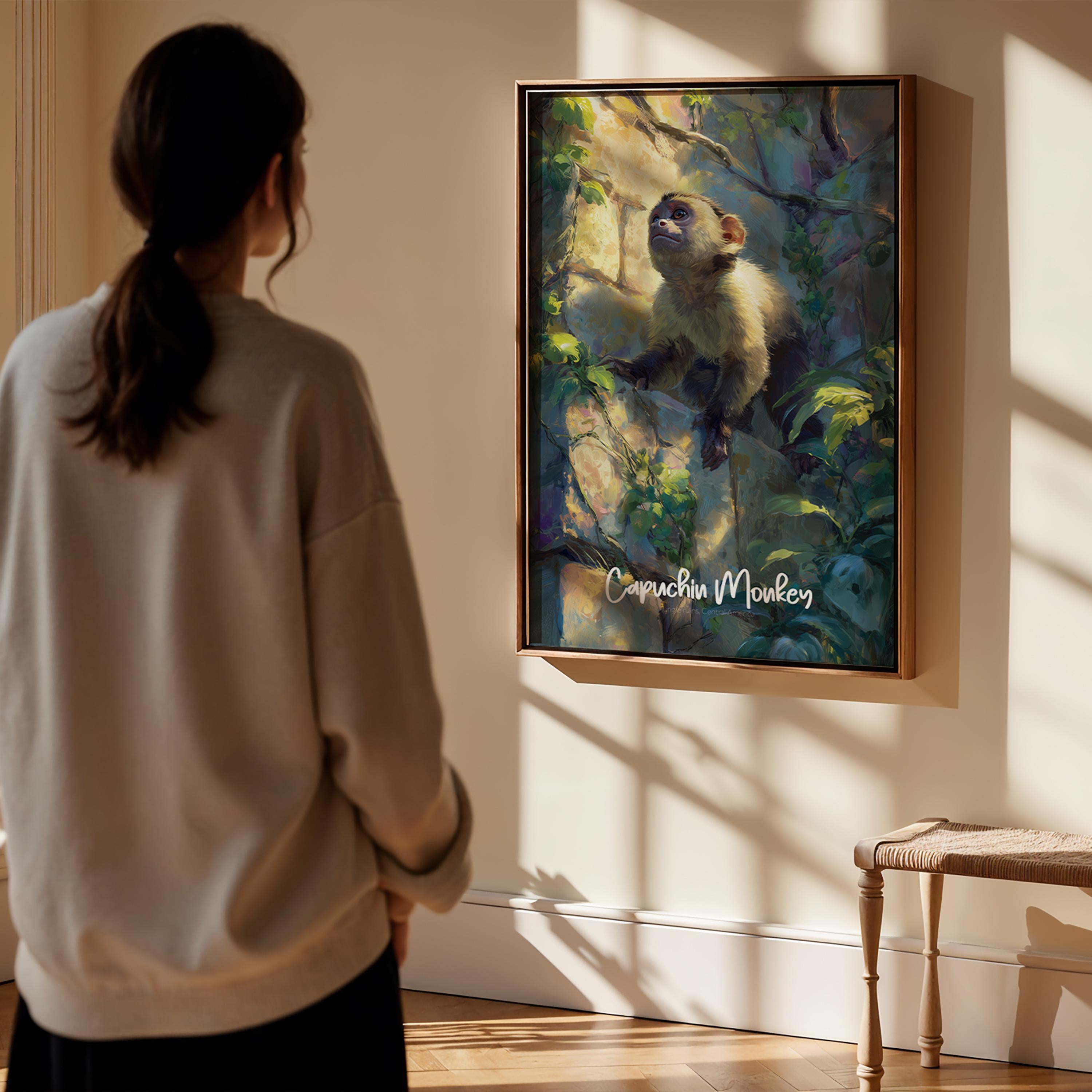 Capuchin Monkey Framed Poster: Playful Jungle Nursery Wall Art