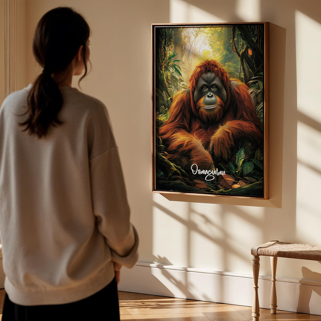 Orangutan Wall Art – Thoughtful Jungle Portrait, Nature-Inspired Decor, Gift for Wildlife Lovers