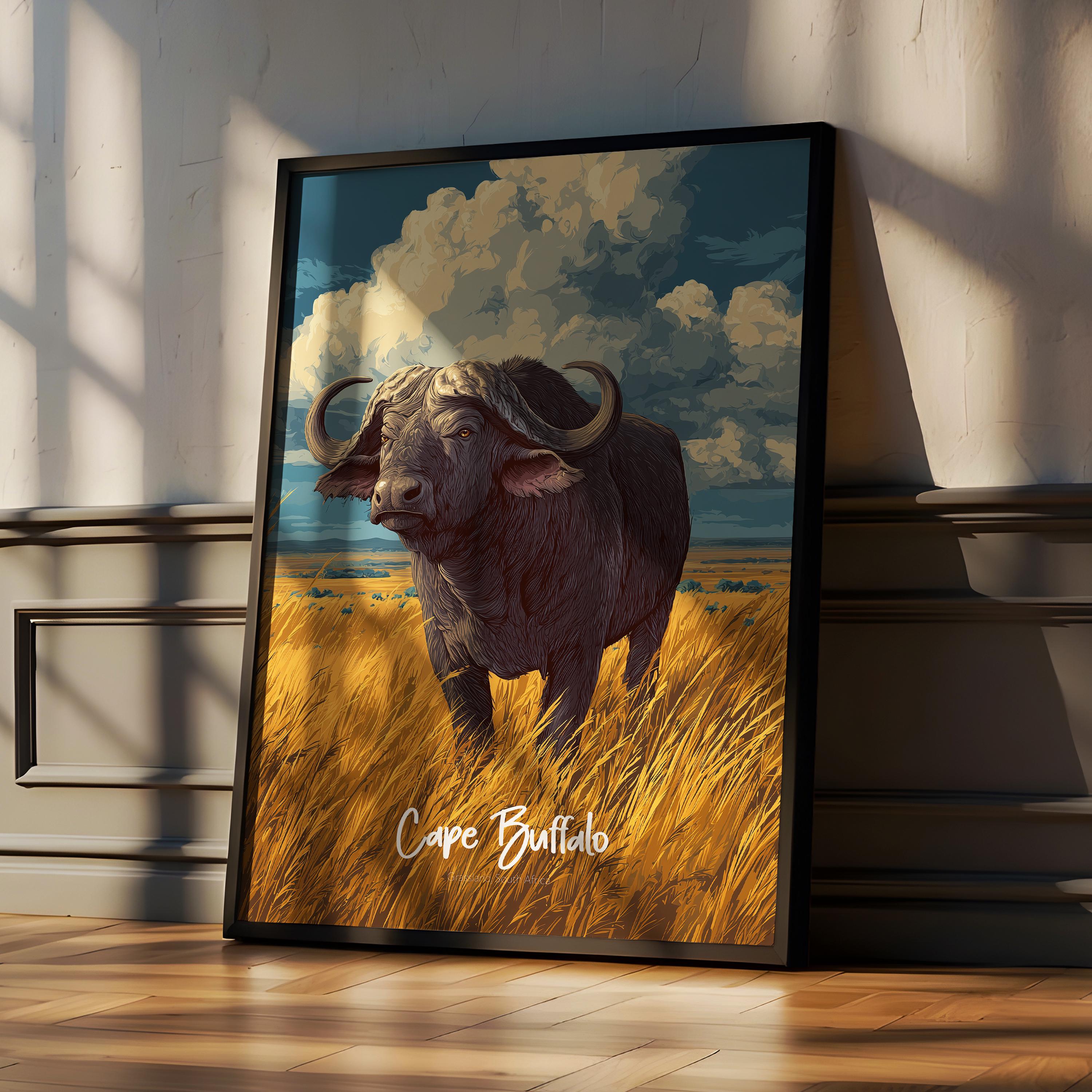 Cape Buffalo Framed Poster: African Safari Animal Kids Room Decor