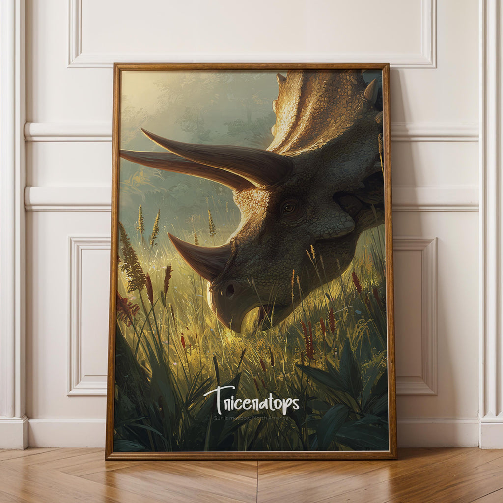 Framed Triceratops Poster: Jurassic Nursery Wall Art