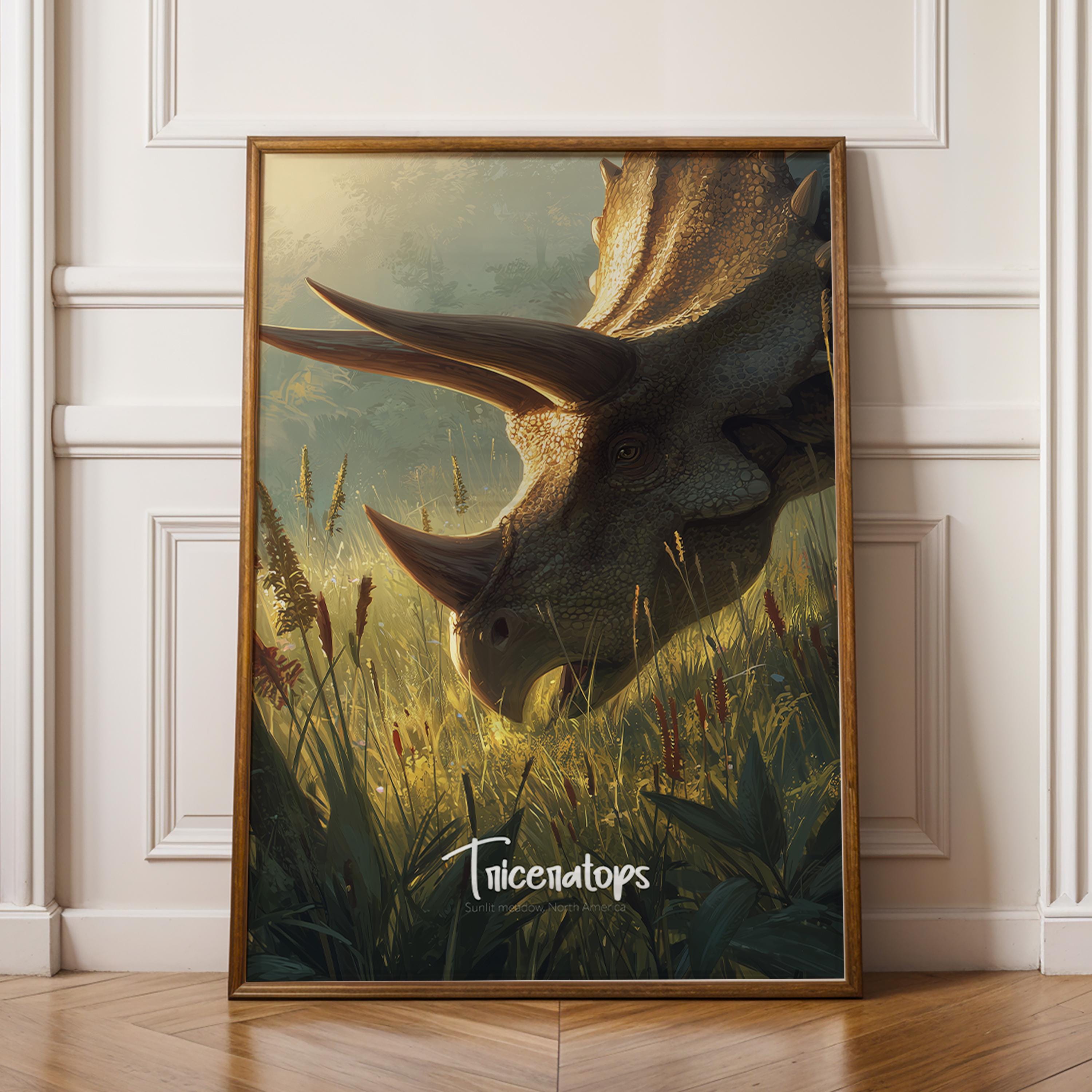Framed Triceratops Poster: Jurassic Nursery Wall Art