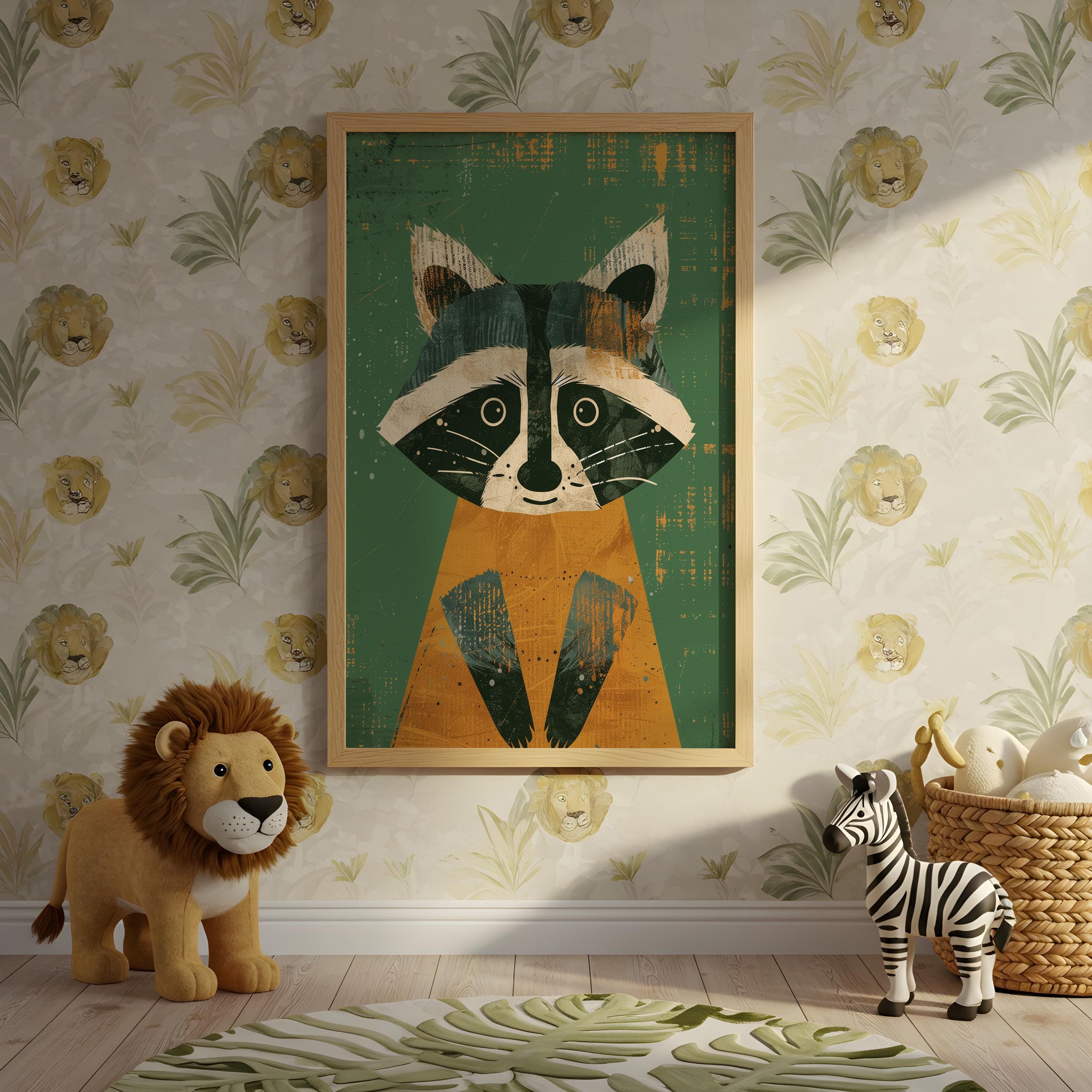 Raccoon Nursery Wall Art – Woodland Animal Print for Kids