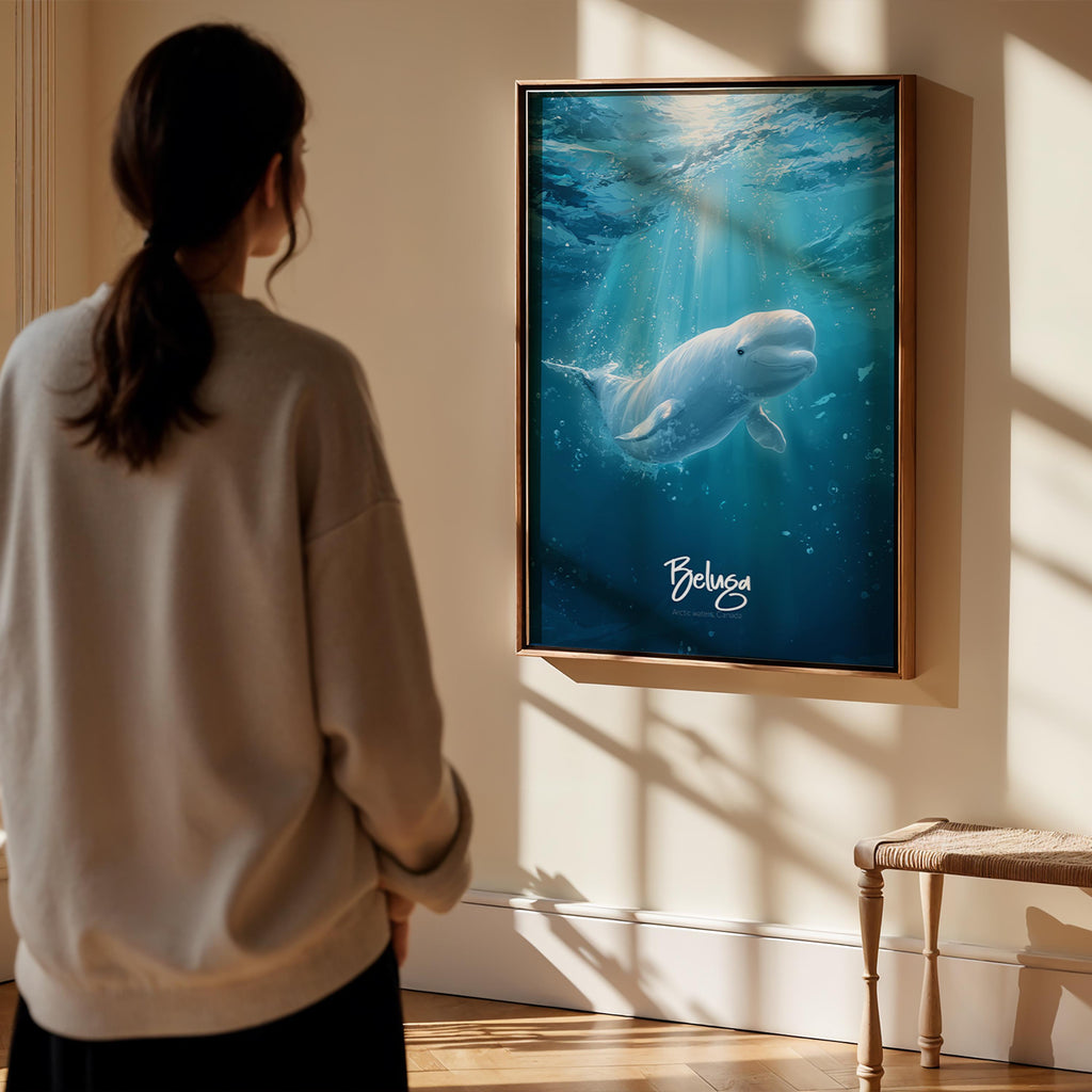 Beluga Whale Framed Poster: Calming Ocean Nursery Wall Art