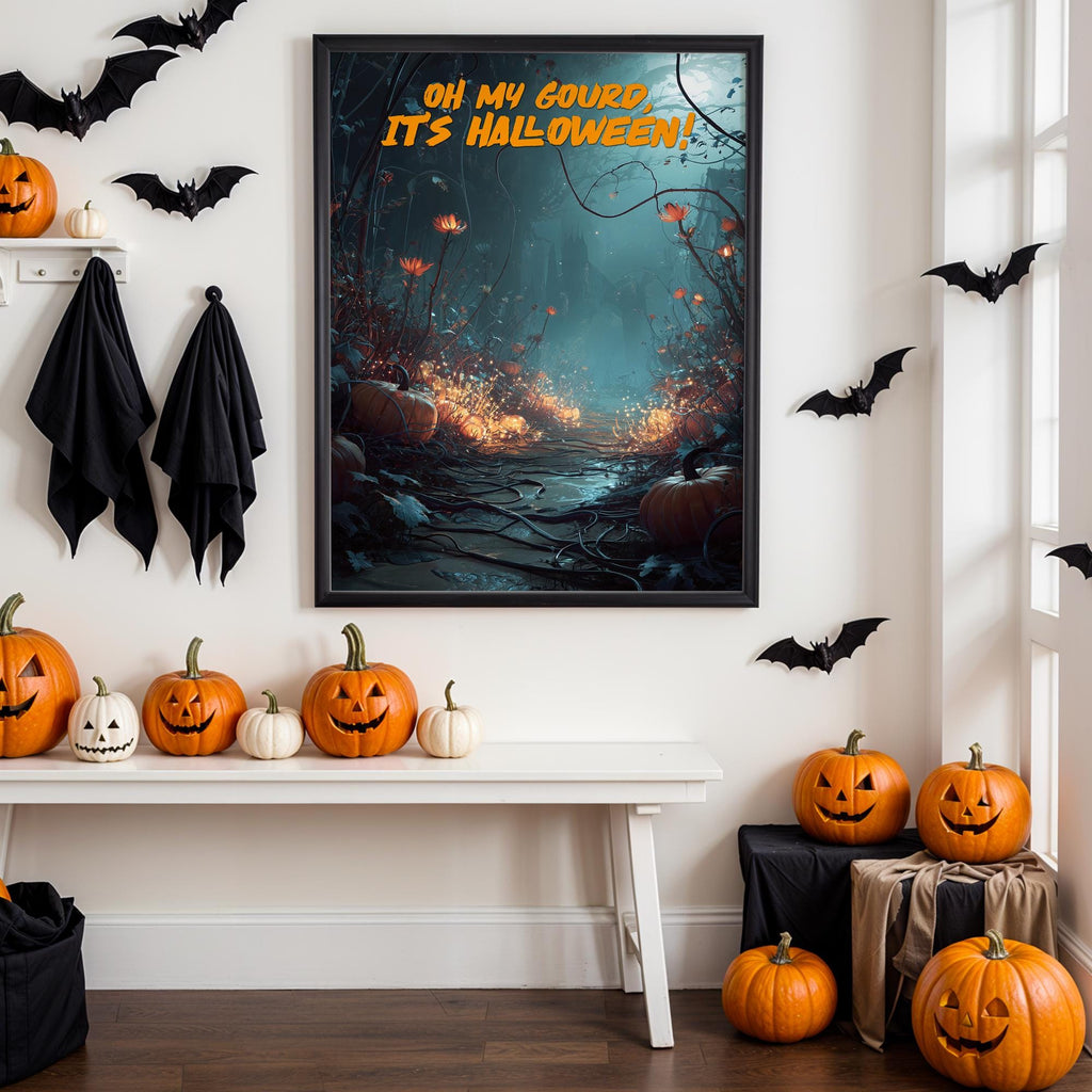Halloween Pumpkin Path Print: Spooky Autumn Forest Wall Art