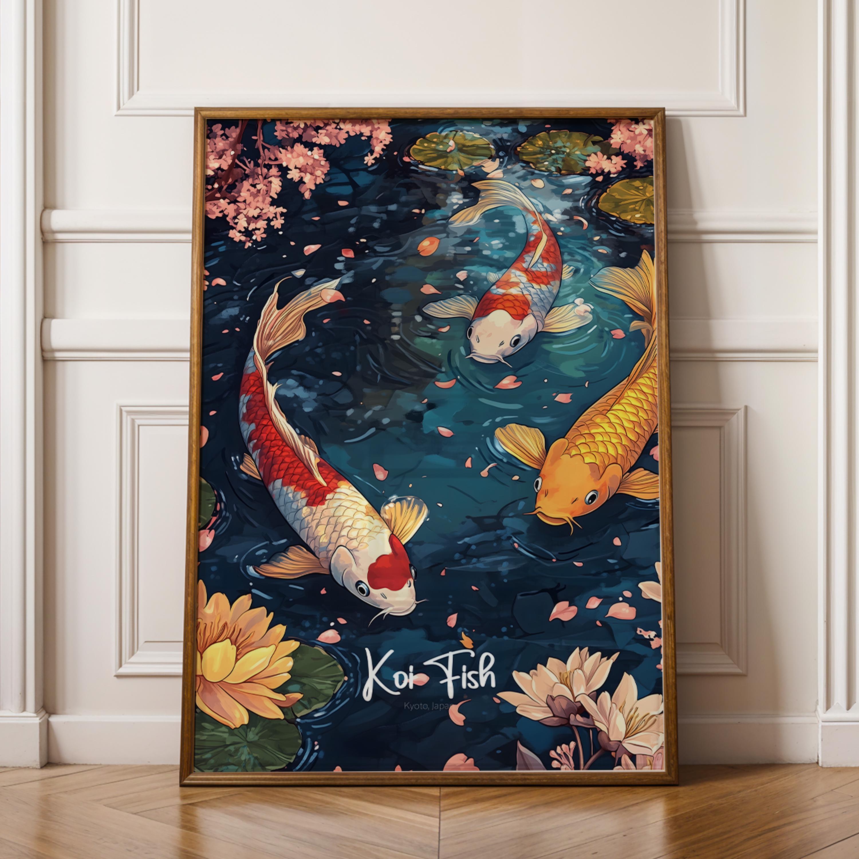 Japanese Koi Fish Watercolor Art Print: Zen Home Decor