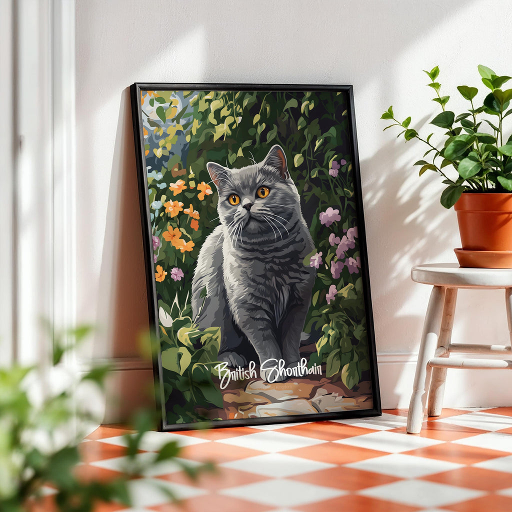 British Shorthair Cat Framed Poster: Modern Home Decor Art