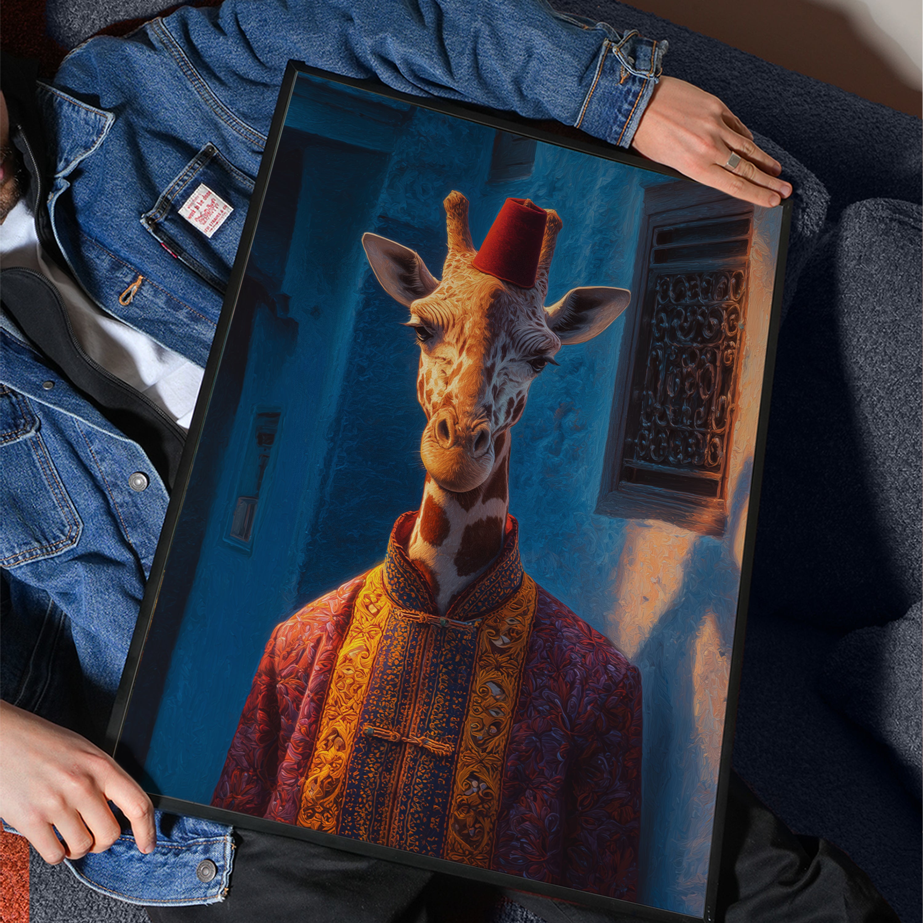 Elegant Giraffe Poster – Moroccan Animal Art Print, Royal Wildlife Wall Decor, Fantasy Safari Portrait