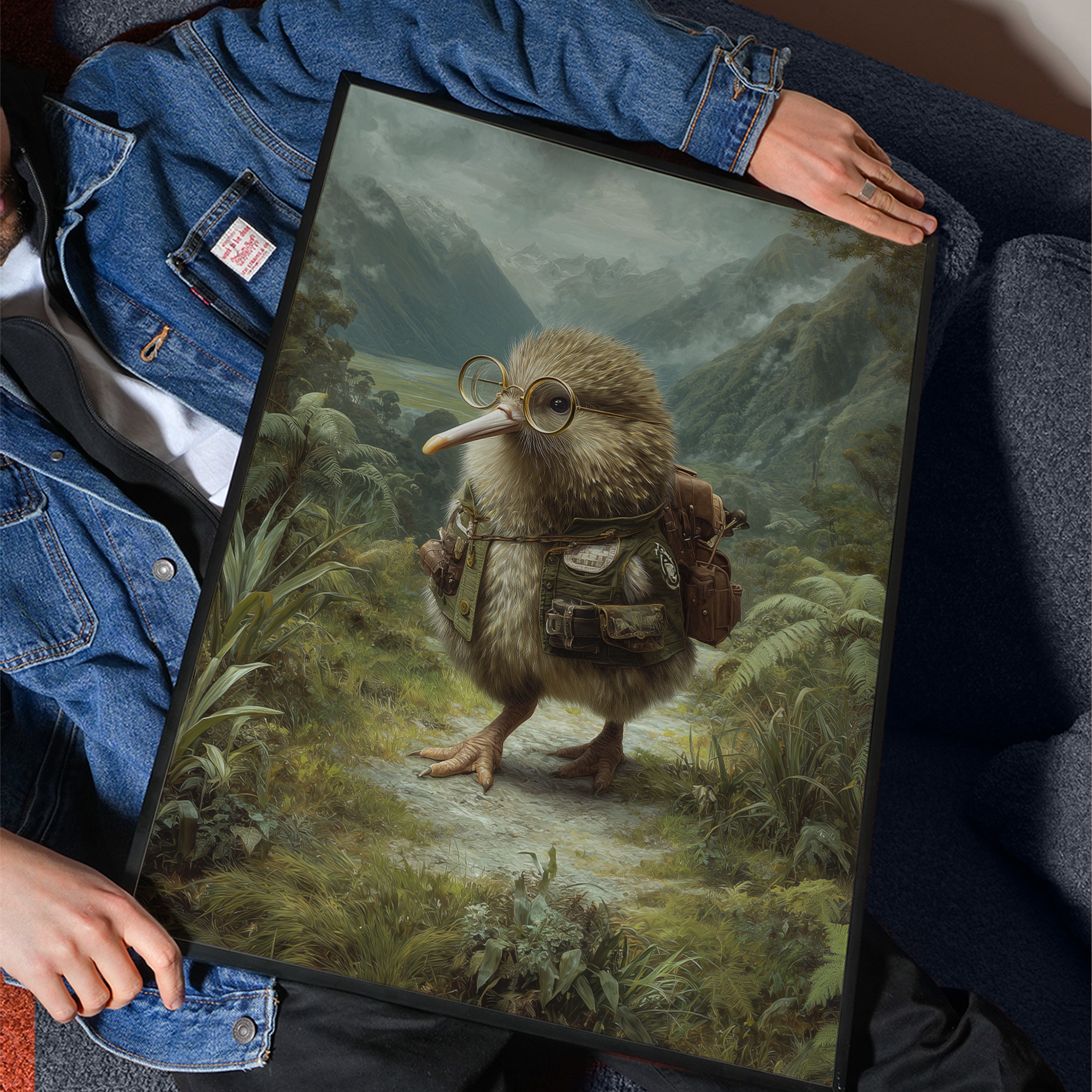 Kiwi Bird Explorer Art Print – Jungle Animal Wall Decor