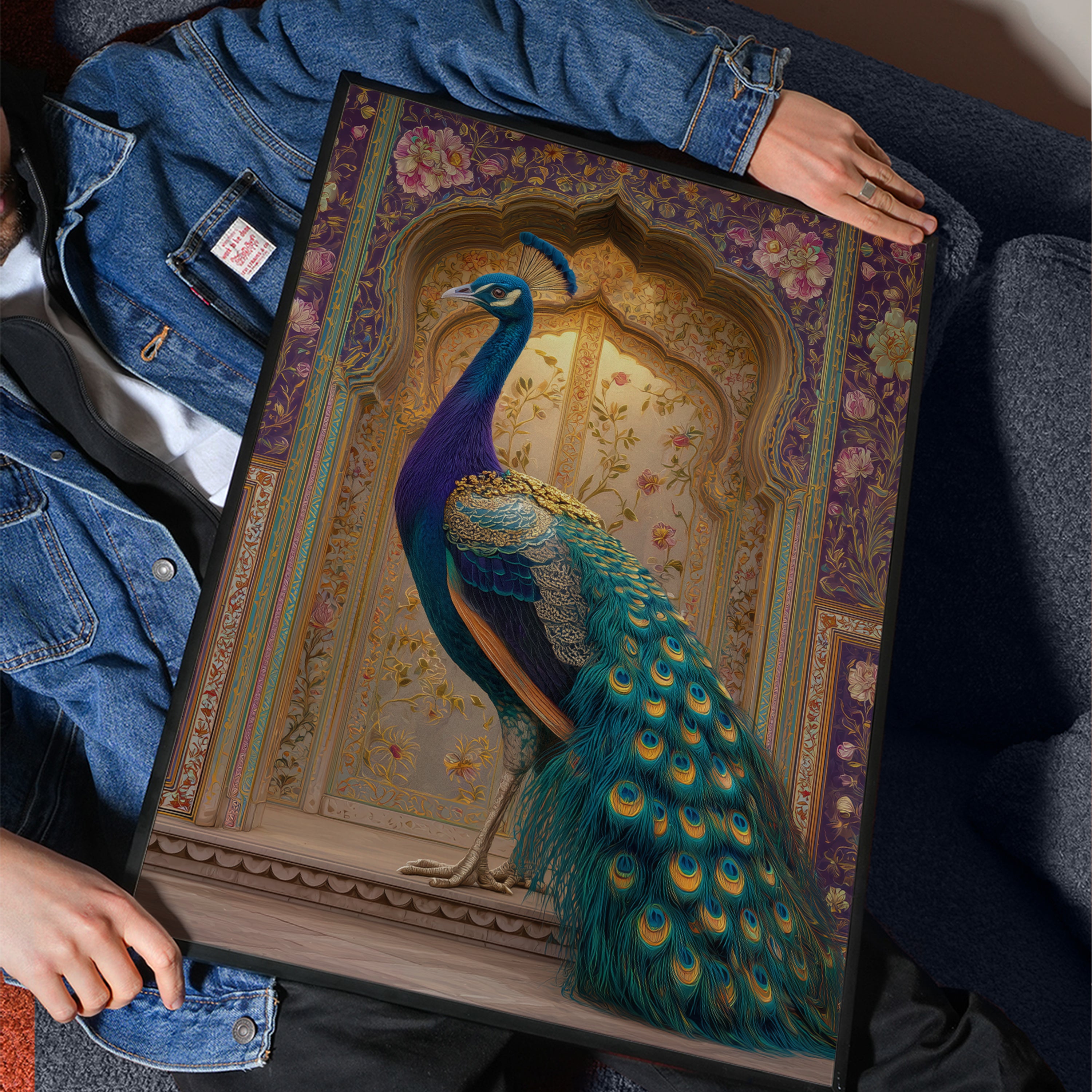Peacock in Rajasthan Poster – Indian Palace Bird Print, Boho Wall Art
