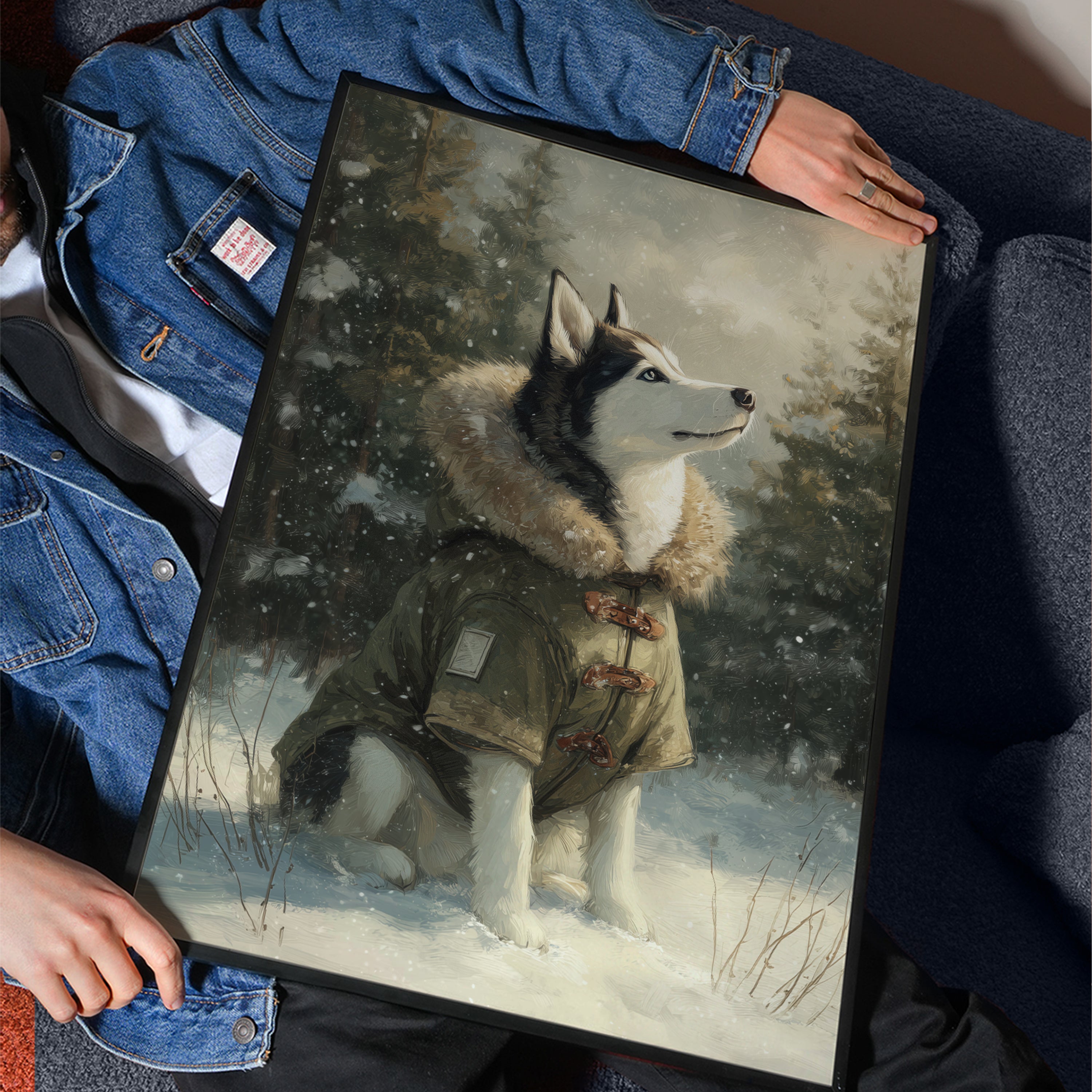 Husky Winter Art Print – Nordic Snow Dog, Laponia Forest
