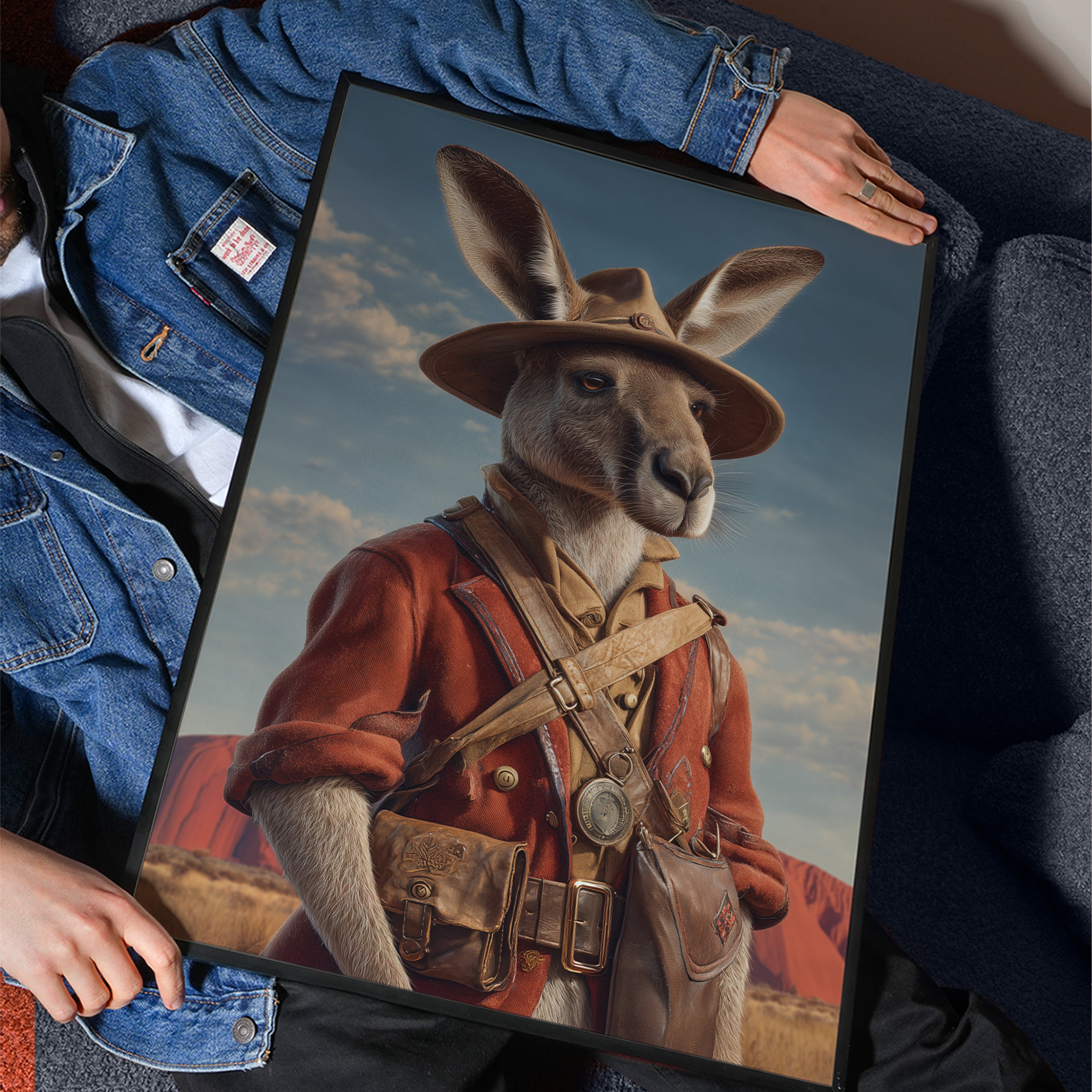 Explorer Kangaroo Poster – Australian Animal Print, Outback Fantasy Wall Art, Wildlife Decor