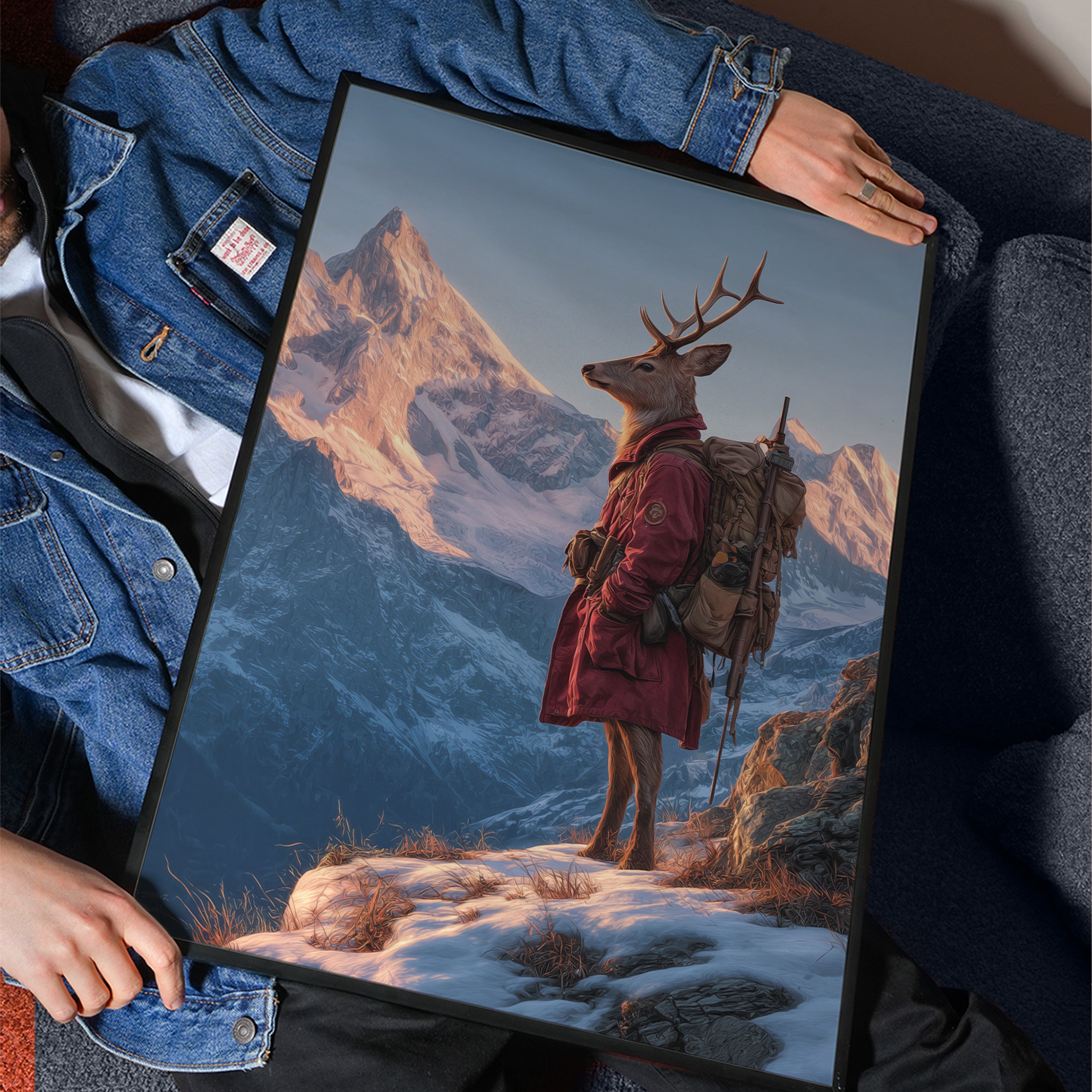 Majestic Stag Art Print: Nordic Mountain Scene, Alpine Animal Poster