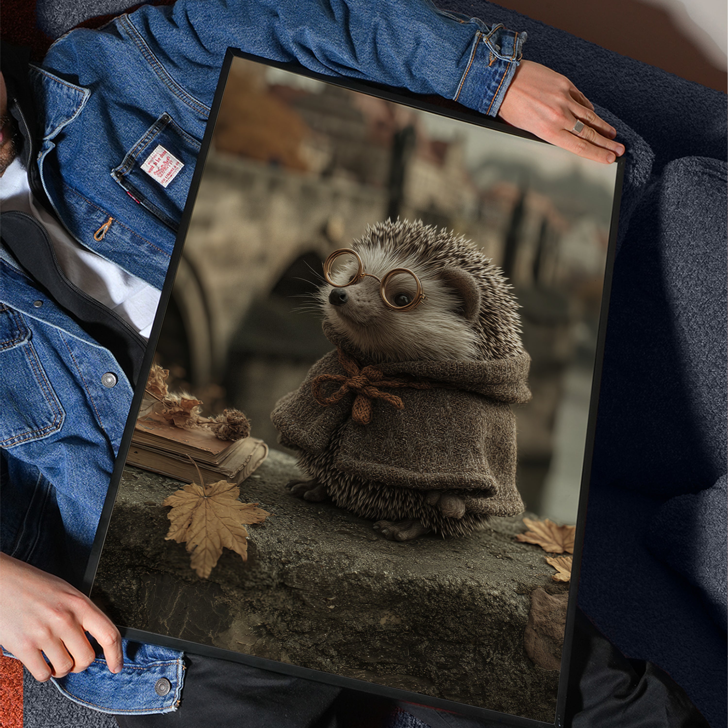 Hedgehog Philosopher Poster – Autumn Animal Print, Bookish Woodland Wall Art