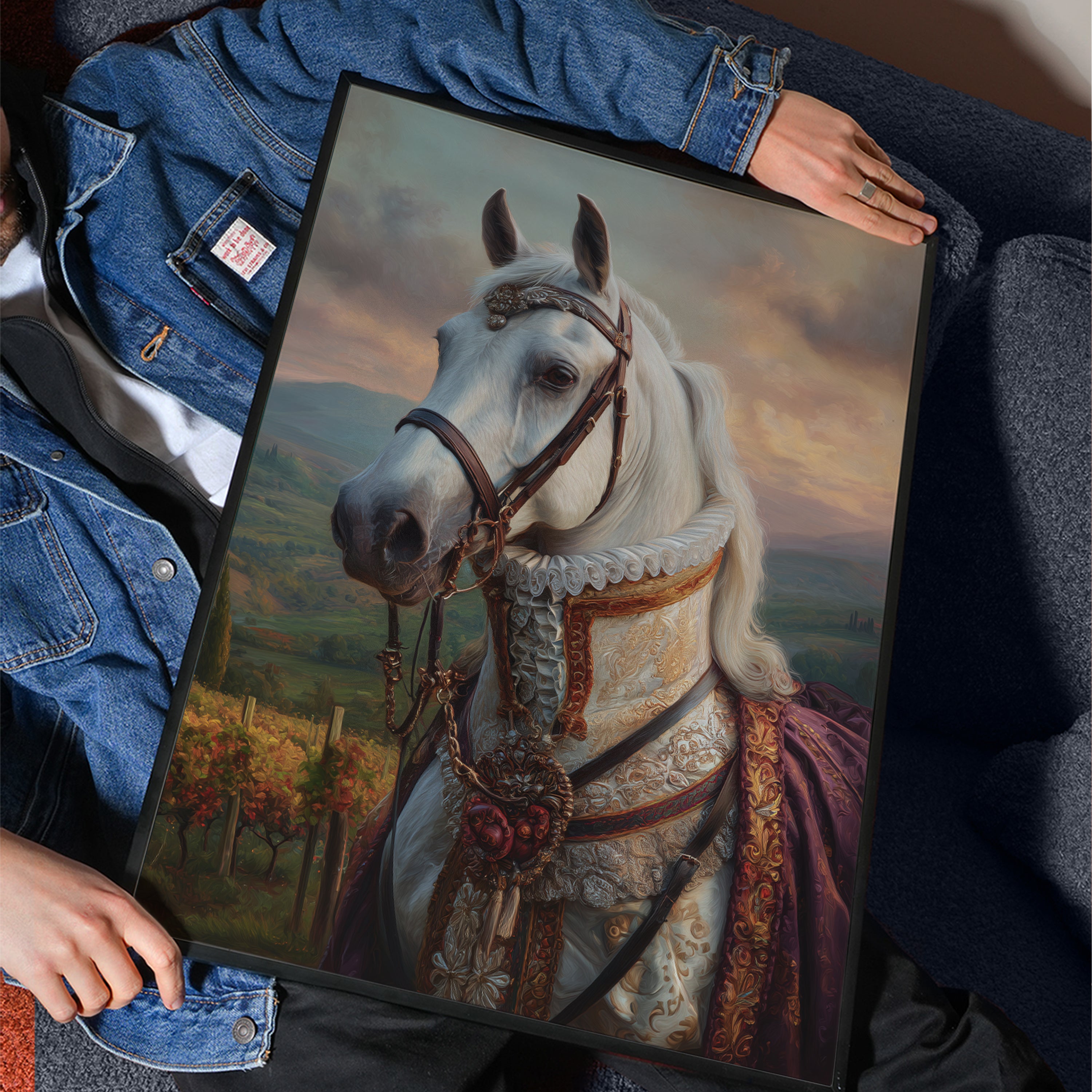 Noble Horse Poster – Royal Equestrian Art Print, Baroque Animal Portrait, Tuscan Landscape Decor