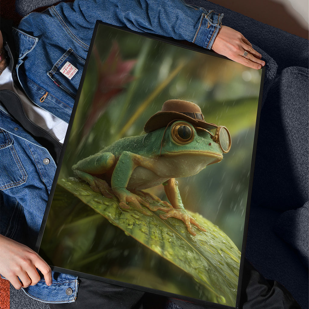 Explorer Frog Art Print: Whimsical Jungle Animal Illustration