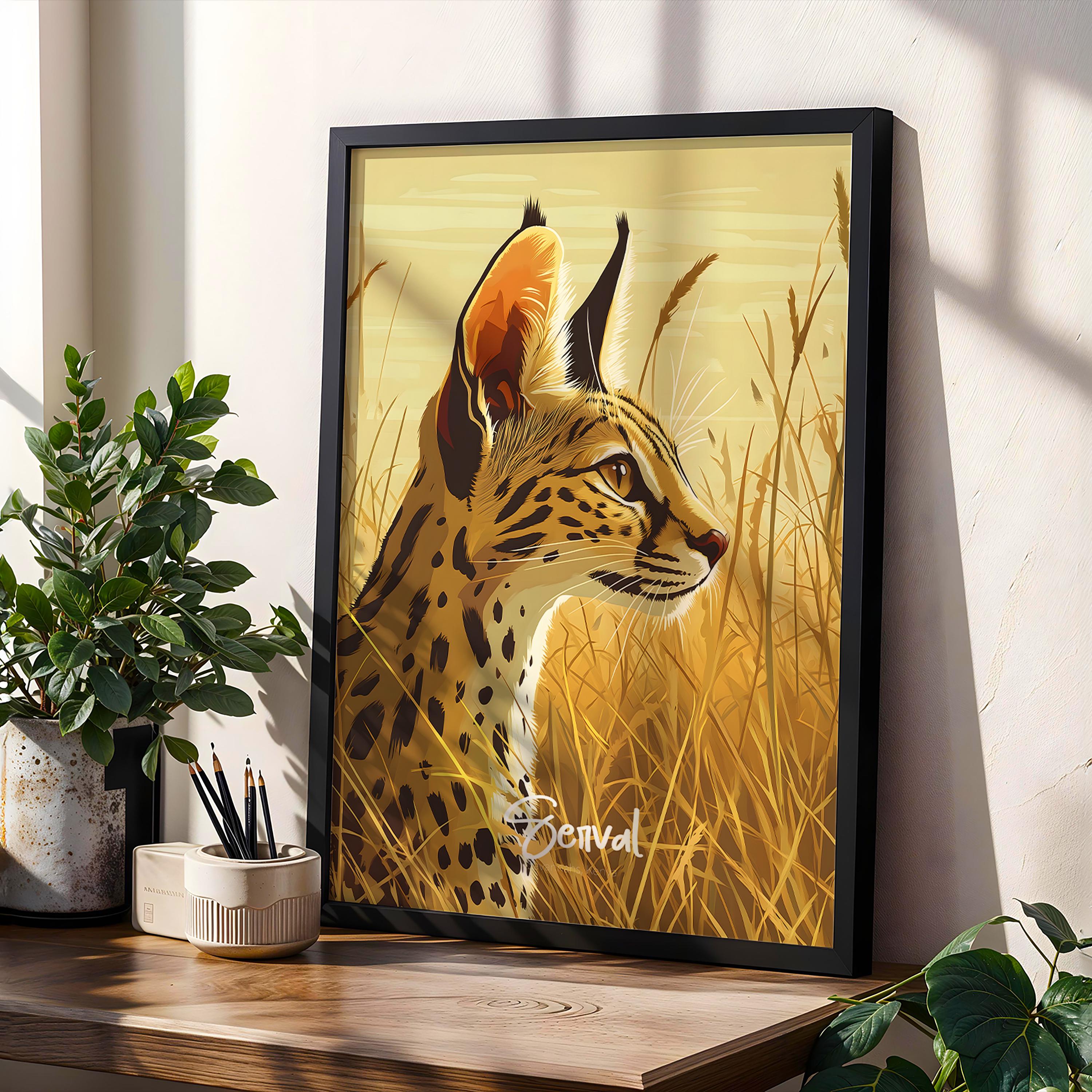 Serval Cat Art Print: Exotic African Wildlife Illustration