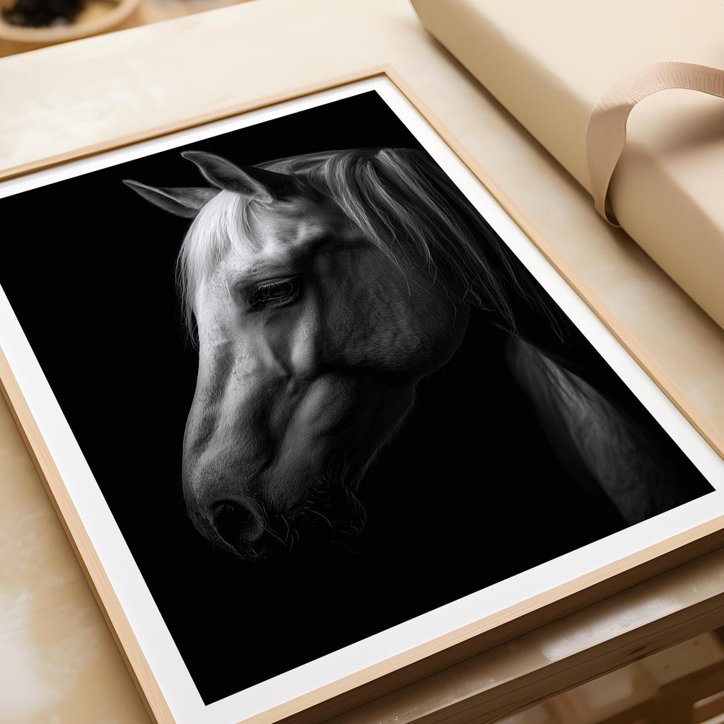 Black and White Horse Print: Elegant Wildlife Wall Art